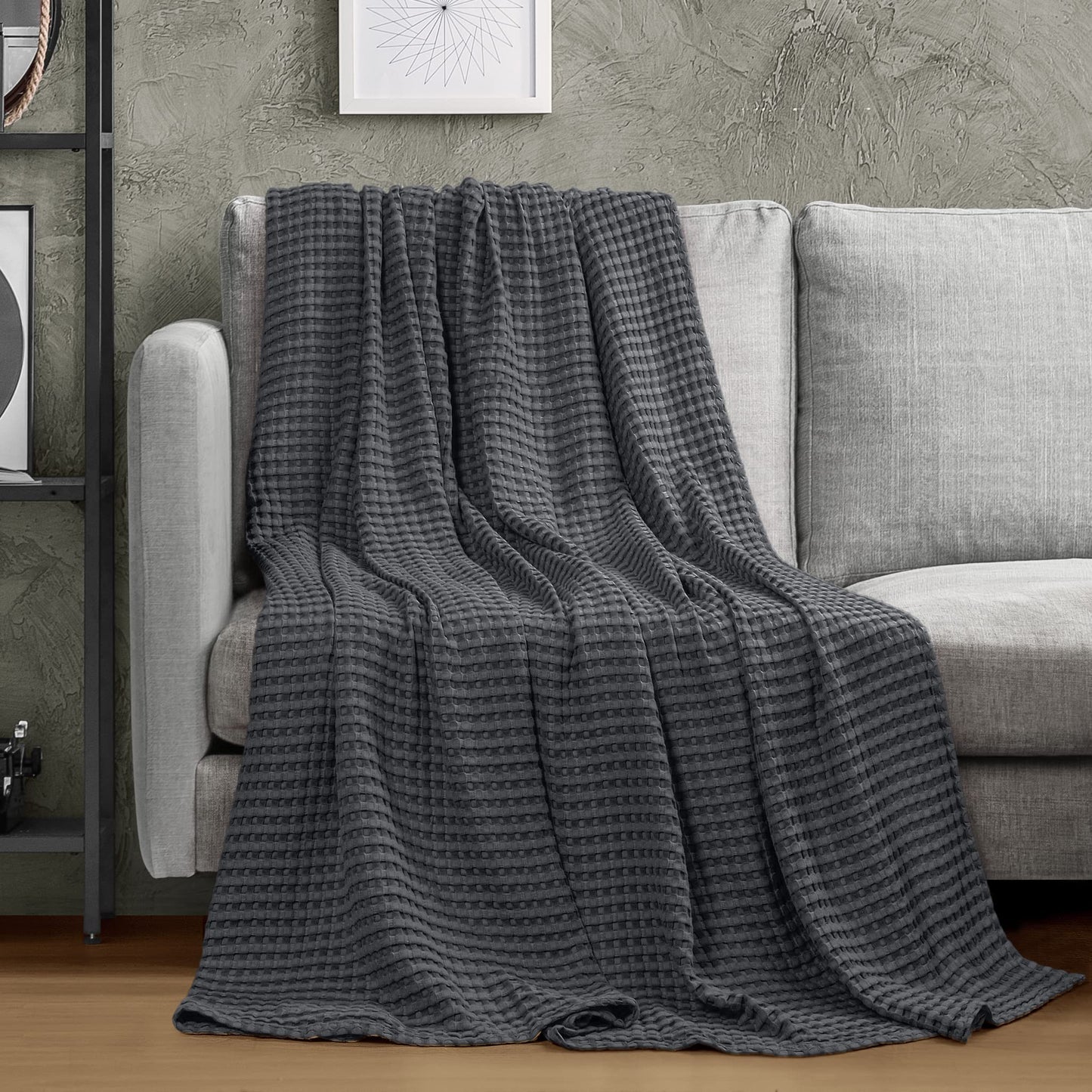 Utopia Bedding 100% Cotton Waffle Weave Blanket Queen Size for Bed - Lightweight, Breathable Summer Blanket, Soft Cozy Gift for Mother’s Day Home Decor (Charcoal, 90x90 Inch)