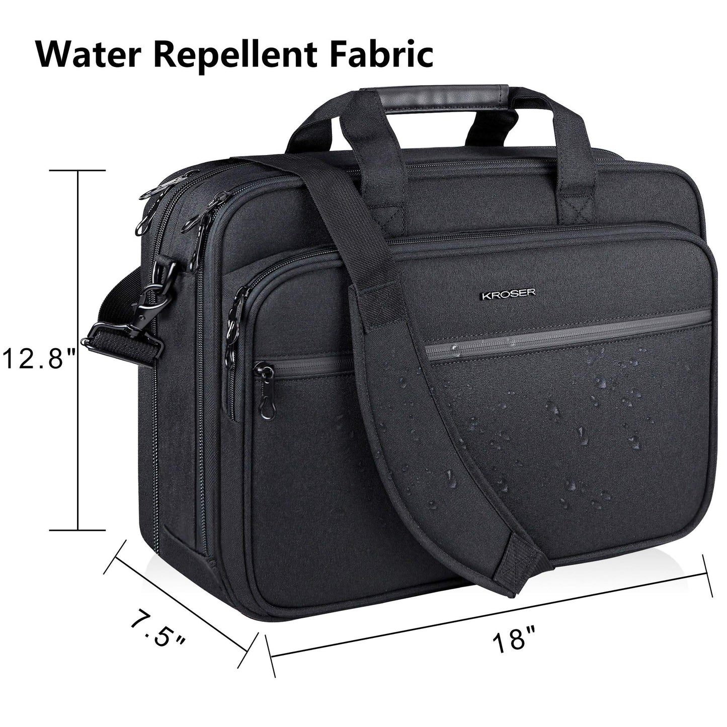 KROSER 17.3" Laptop Bag Premium Laptop Messenger Bag Fits Up to 17.3 Inch Laptop Shoulder Bag Expandable Water-Repellent Computer Bag with RFID Pockets for Travel/Business/School/Men/Women-Black
