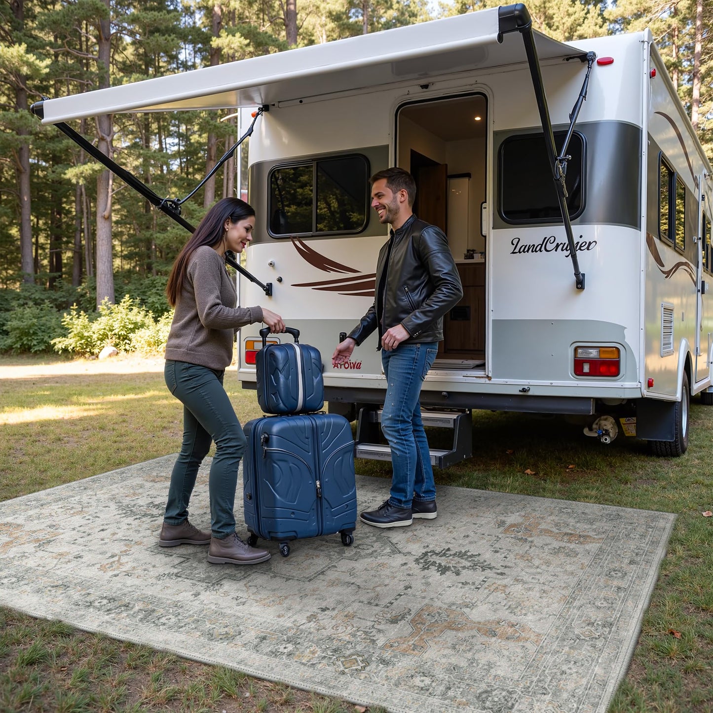 GENIMO Indoor & Outdoor Area Rug 5'x8', Waterproof, Non-Shedding, Easy Cleaning, Boho Mat for Patio, Living Room, Balcony, Dining Room, Deck, RV, Bedroom, Camping, Outside Carpet, Light Grey Brown