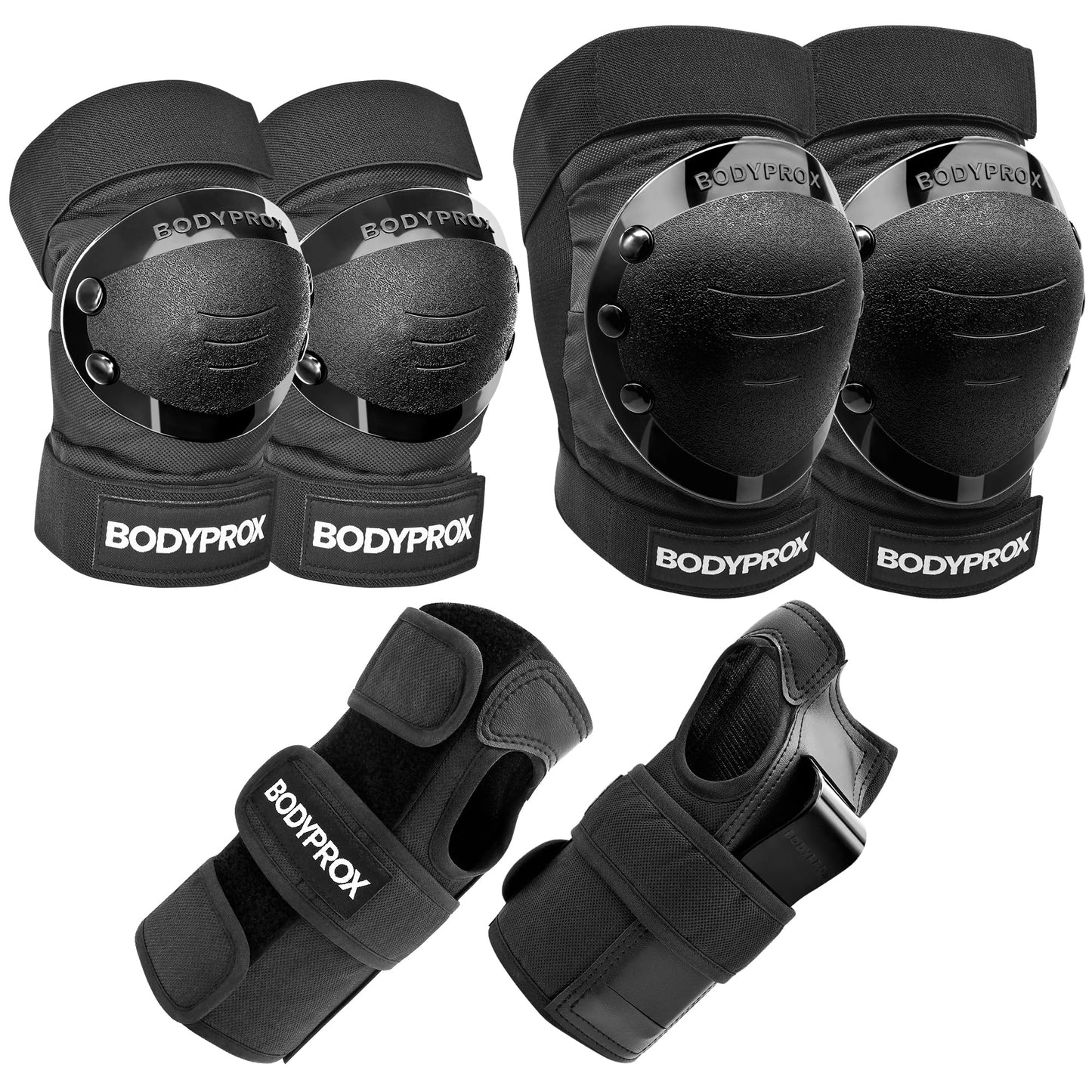 BODYPROX Knee Pads Elbow Pads Wrist Guards Set for Skateboarding, Roller Derby, BMX Ride, and Inline Skating. (Medium)