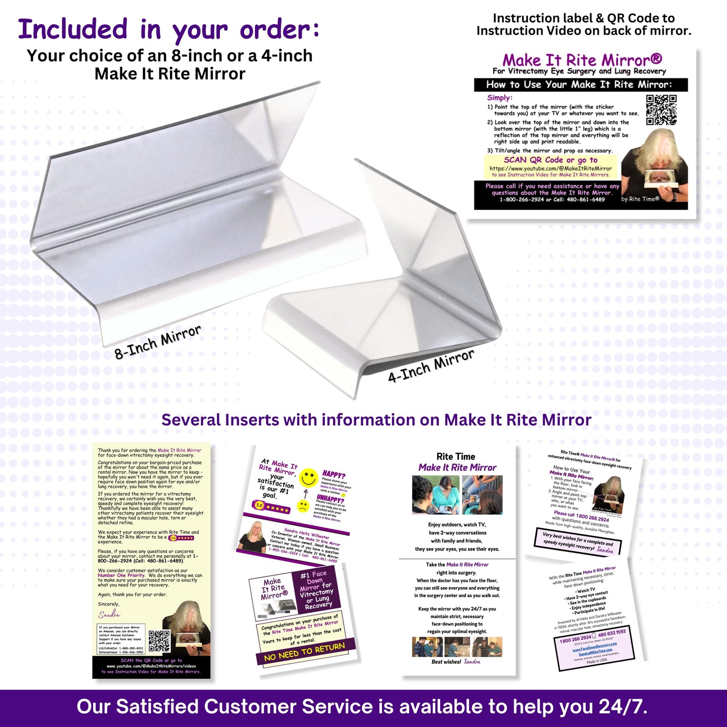 8" Rite Time 2-way Make It Rite Mirror for face down vitrectomy eye sight recovery (8" wide x 4" tall)