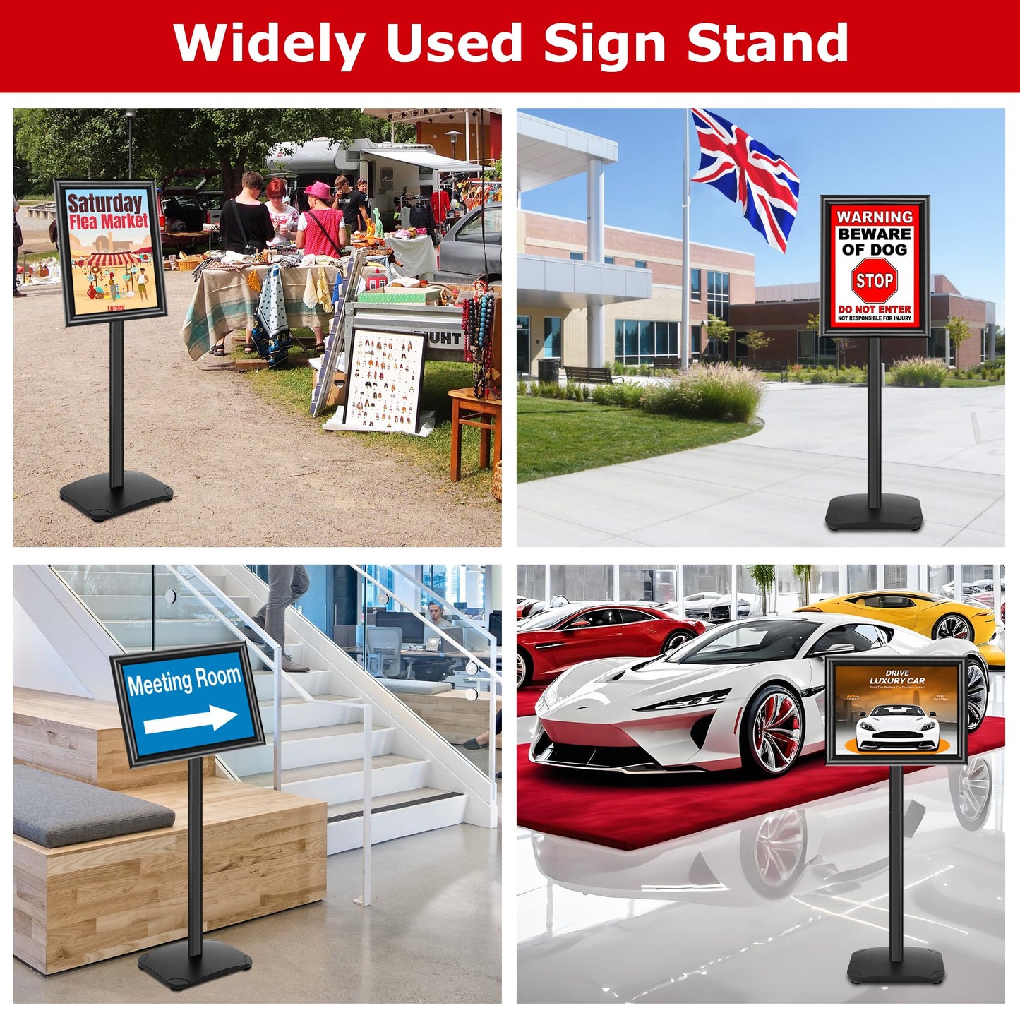 VAIIGO Pedestal Sign Stand for Display, 11 x 17 inches Adjustable Floor Standing Sign Holder with Heavy Base & Snap Frame for Indoor Outdoor Menu Flyers Signage Poster Display Stand, Black