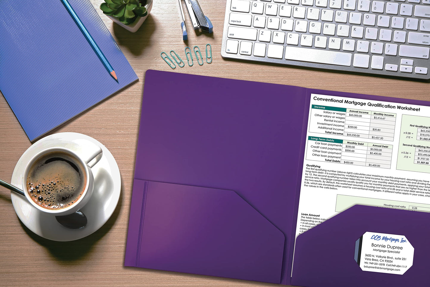 Better Office Products Heavyweight Plastic 2 Pocket Portfolio Folder, Letter Size Poly Folders 24 Pack (Purple)