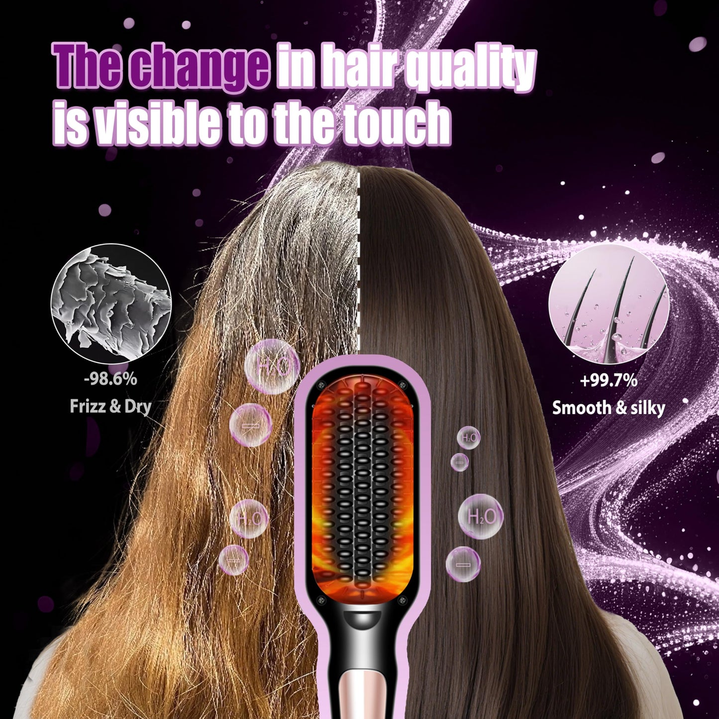 2025 Upgraded hair straightener brush | 20 Million Negative Ions | 53W Ultra-High Power |PTC Ceramic Rapid Heating Technology | hair brush straightener for women Delivers salon-level care suitable for all hair types.