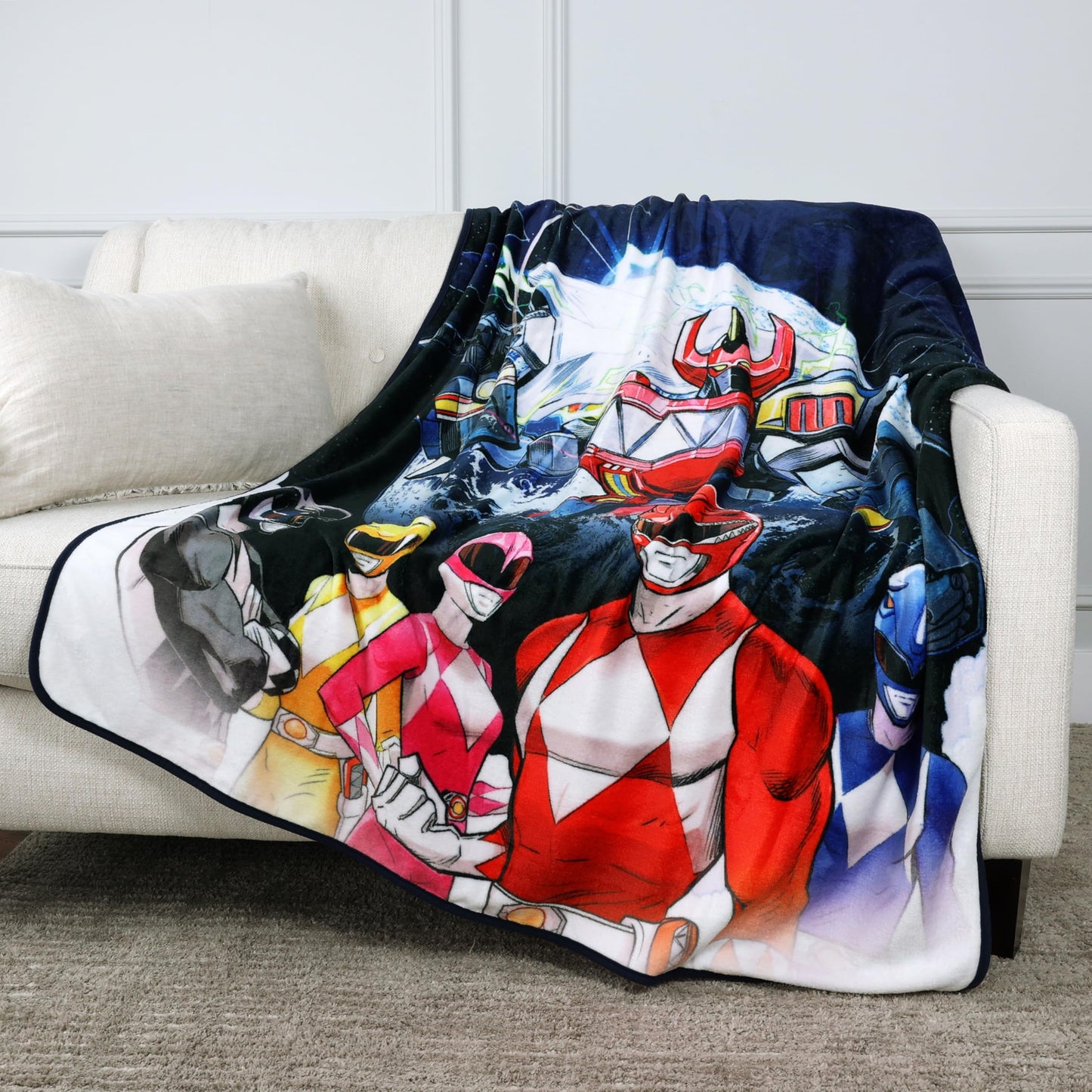 Power Rangers Kids Fleece EXPRESSIONS Throw Blanket – 50 x 60 inches Soft Plush Throw for Boys & Girls – Warm, Lightweight, Toddler Bedding for Bed, Travel (Official Power Rangers Product)