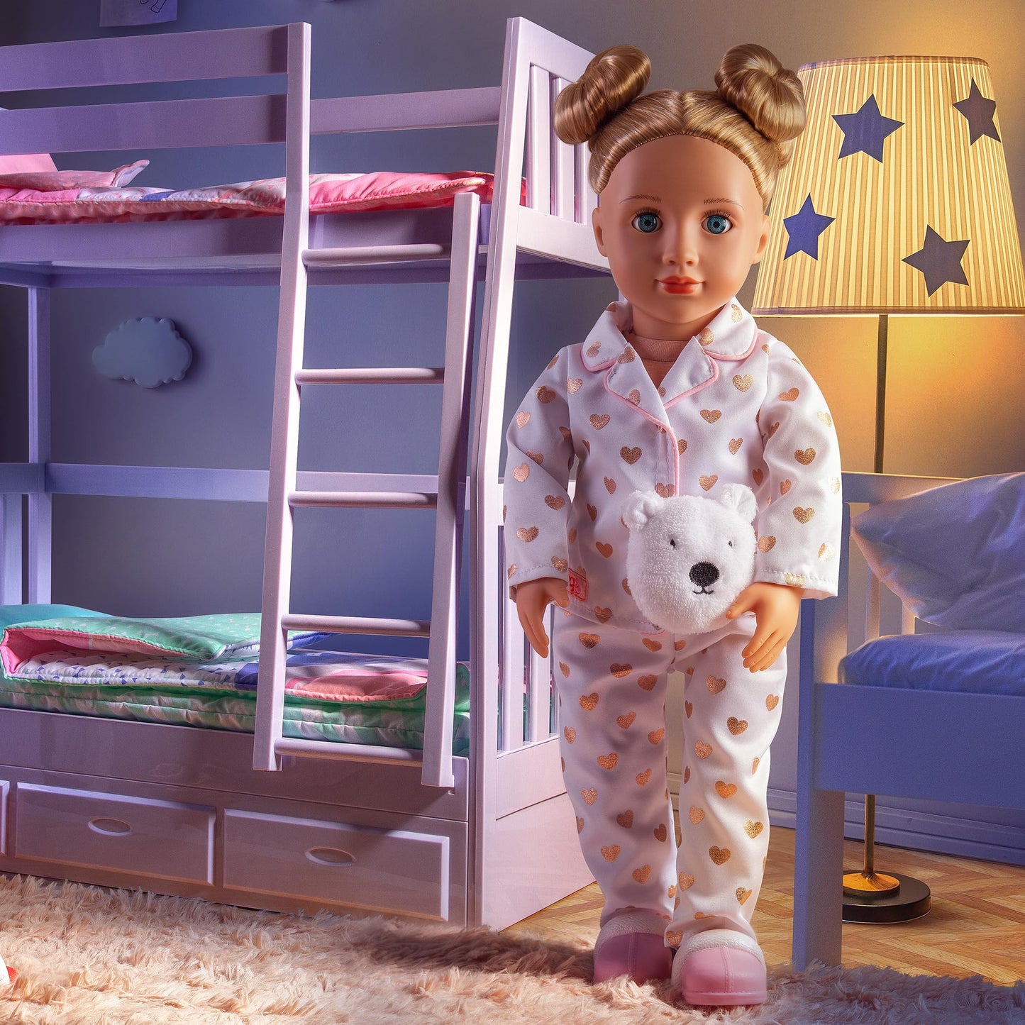 Our Generation - Serenity - 18-Inch Slumber Party Doll - Blonde Hair & Blue Eyes - Heart-print Pajama Outfit - Pretend Play - Toy for Kids 3 Years +