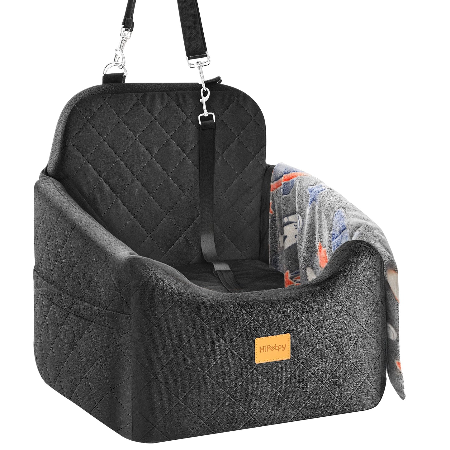 Dog Car Seat for Small Dog, Booster Seat for Dogs Under 30lb, Elevated Pet Seat with Pockets, Anti-Slip Bed for Car, Perfect for Front & Back Seats with Safety Leash (Black, Medium)