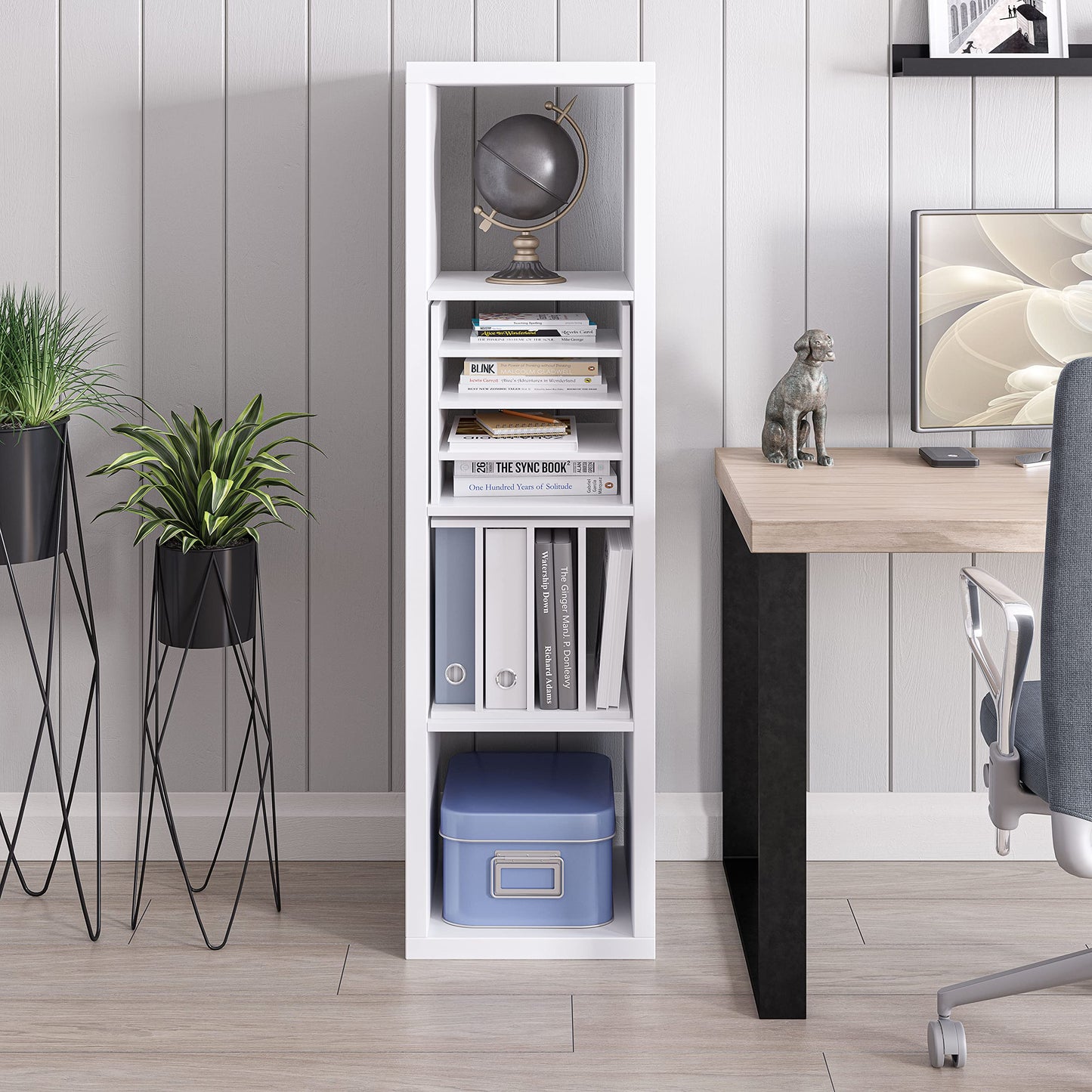 Ballucci 4-Tier Paper Sorter and File Organizer for Desk, Wood Mail Sorter, Fits into IKEA Kalax and ClosetMaid Cube Storage Shelves, Paper Tray, Mail Holder Stand for Classroom, Office, White