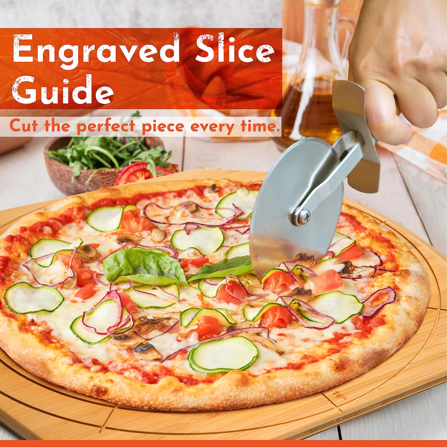Loftern 16-Inch Bamboo Wood Pizza Peel - Multi-Purpose Bamboo Pizza Cutting Board, Wood Pizza Peel, Pizza Spatula Paddle, and Serving Board with Size and Cutting Guide