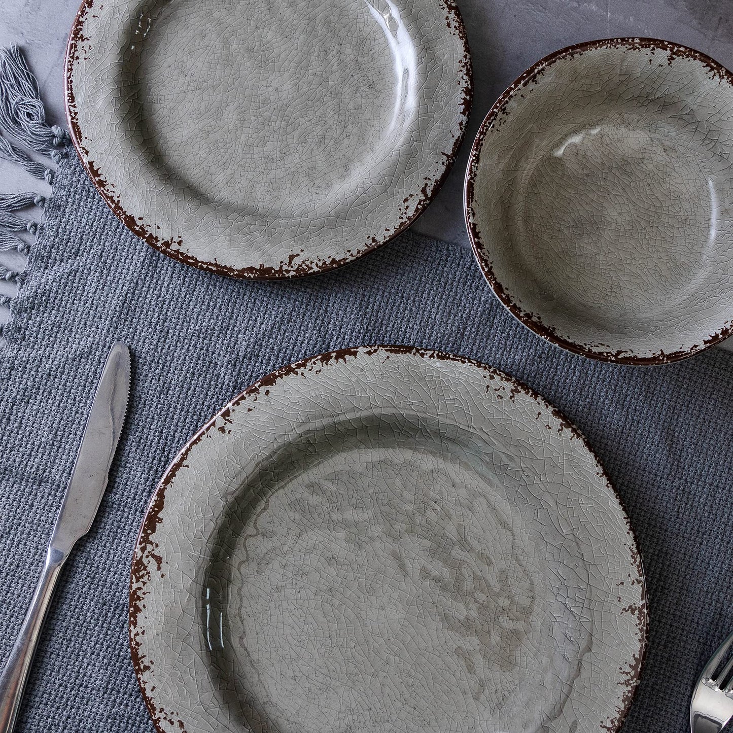LEHAHA Farmhouse Melamine Dishes Dinnerware Set, 12 Piece Rustic Plates and Bowls Great for Picnic, Camping, Service for 4, Reusable and Dishwasher Safe, Indoor and Outdoor Use