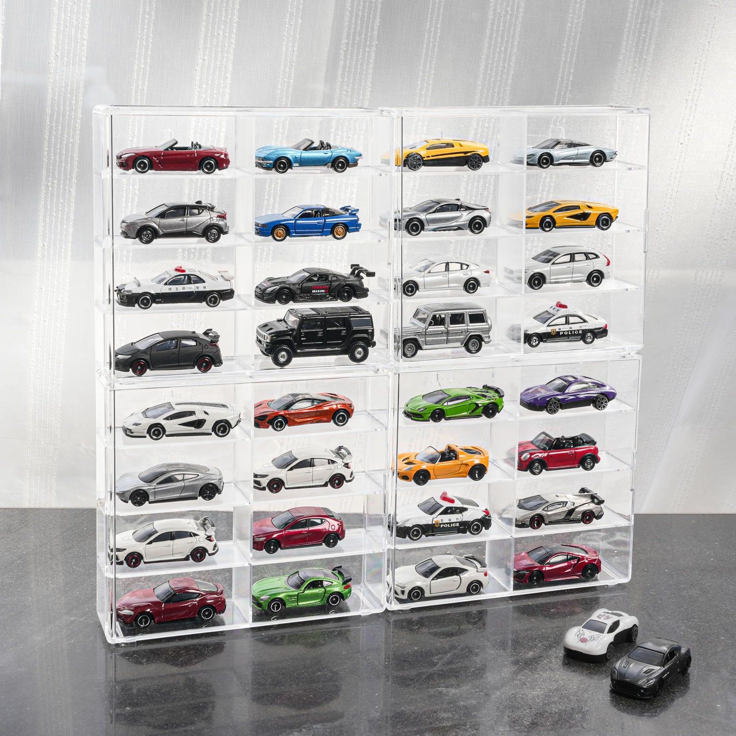 KASTUN Display Case for 32 Hot Wheels,Matchbox Cars,Display Case Wall Mount,Transparent Storage Case for 1/64 Diecast Cars,Wall Hanging,Stackable,Clear,Dustproof