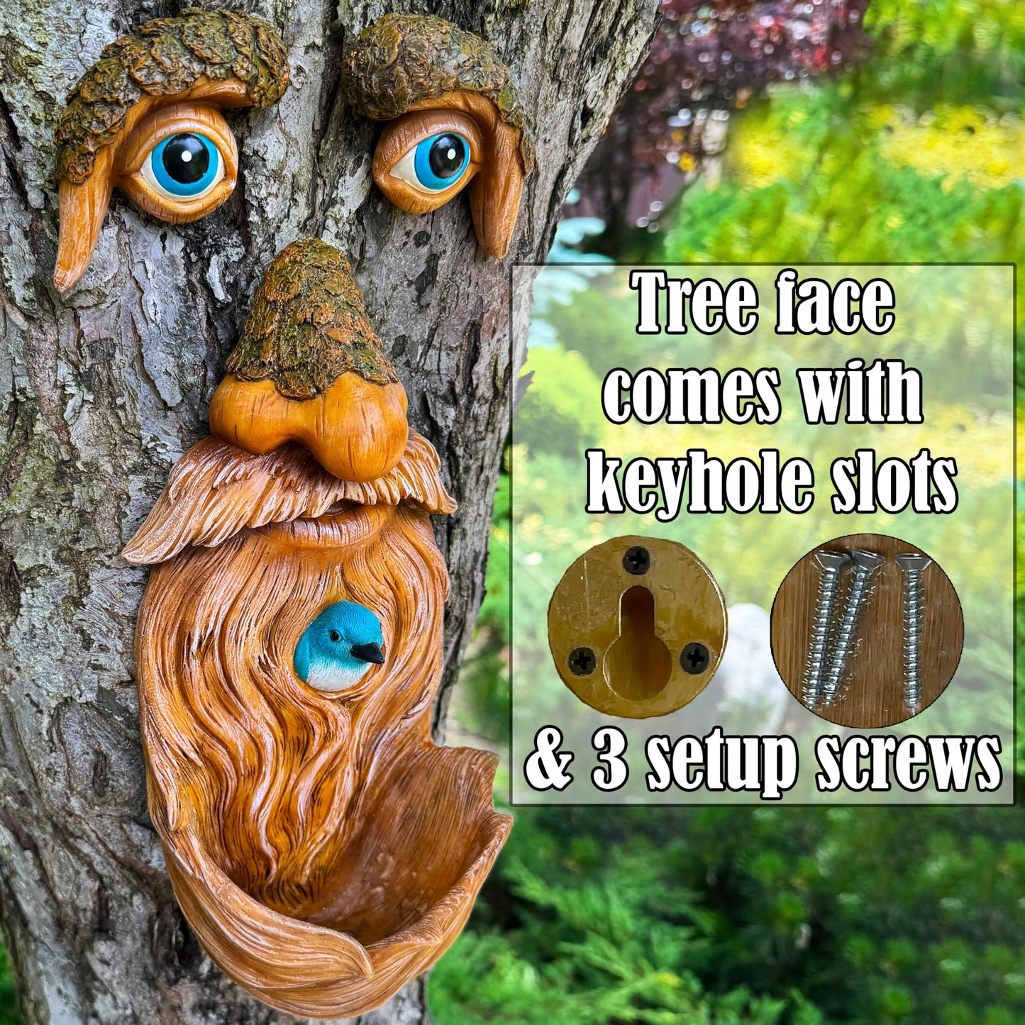 Mood Lab Tree Faces Decor Outdoor - Old Man Bird Feeder - Tree Hugger Garden Decoration - Yard Art Statues