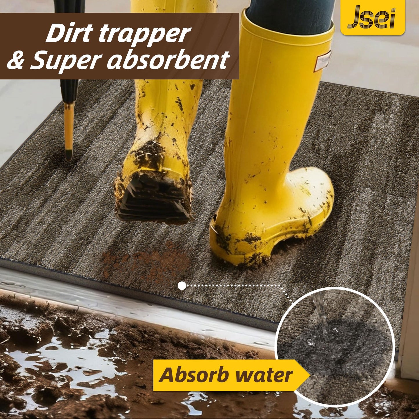 JSEI Dirt Trapper Door Mat 32"x48", Non-Slip Doormats Washable Entryway Mat, Welcome Floor Mat Absorbent Low Profile Dog Door Mats for Front Back Door, Wet Shoes & Paws, Brown