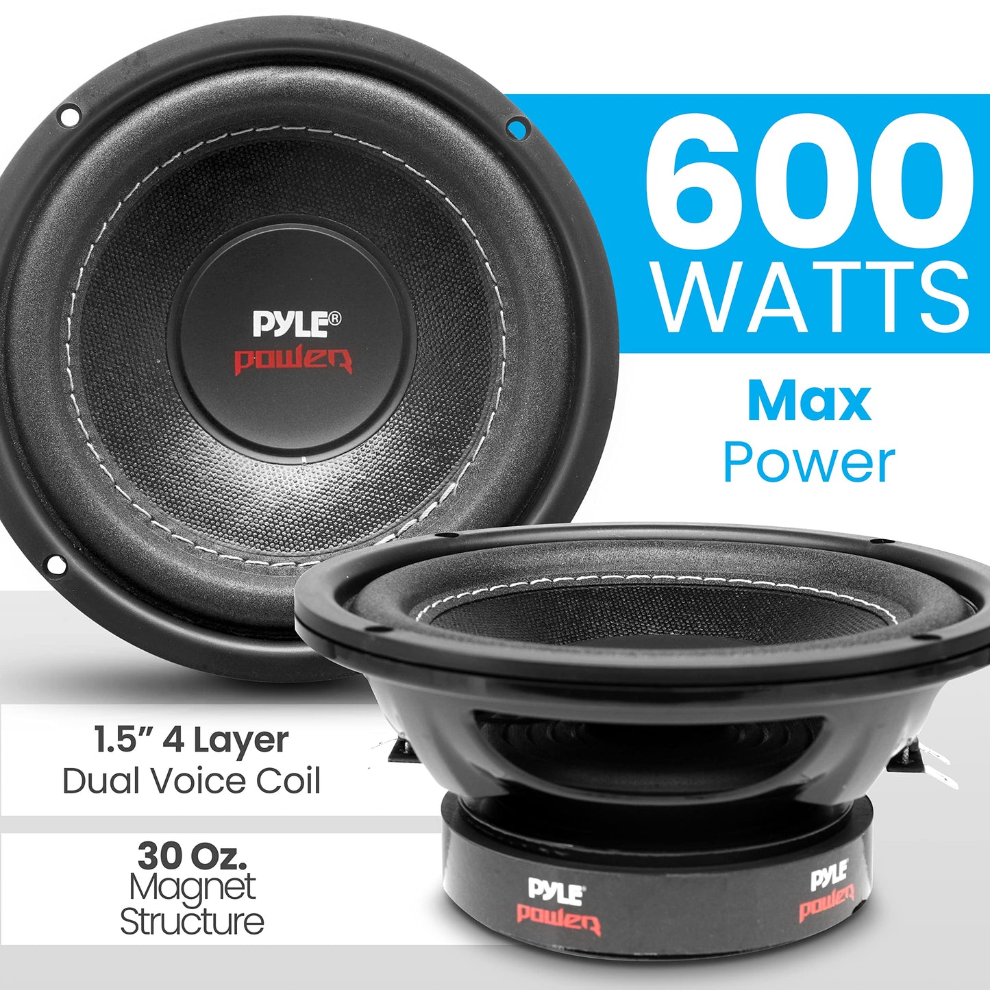 Pyle 6.5” Car Subwoofer Speaker – 600W Dual Voice Coil 4-Ohm, Non-Pressed Paper Cone, Foam Surround Vehicle Audio System