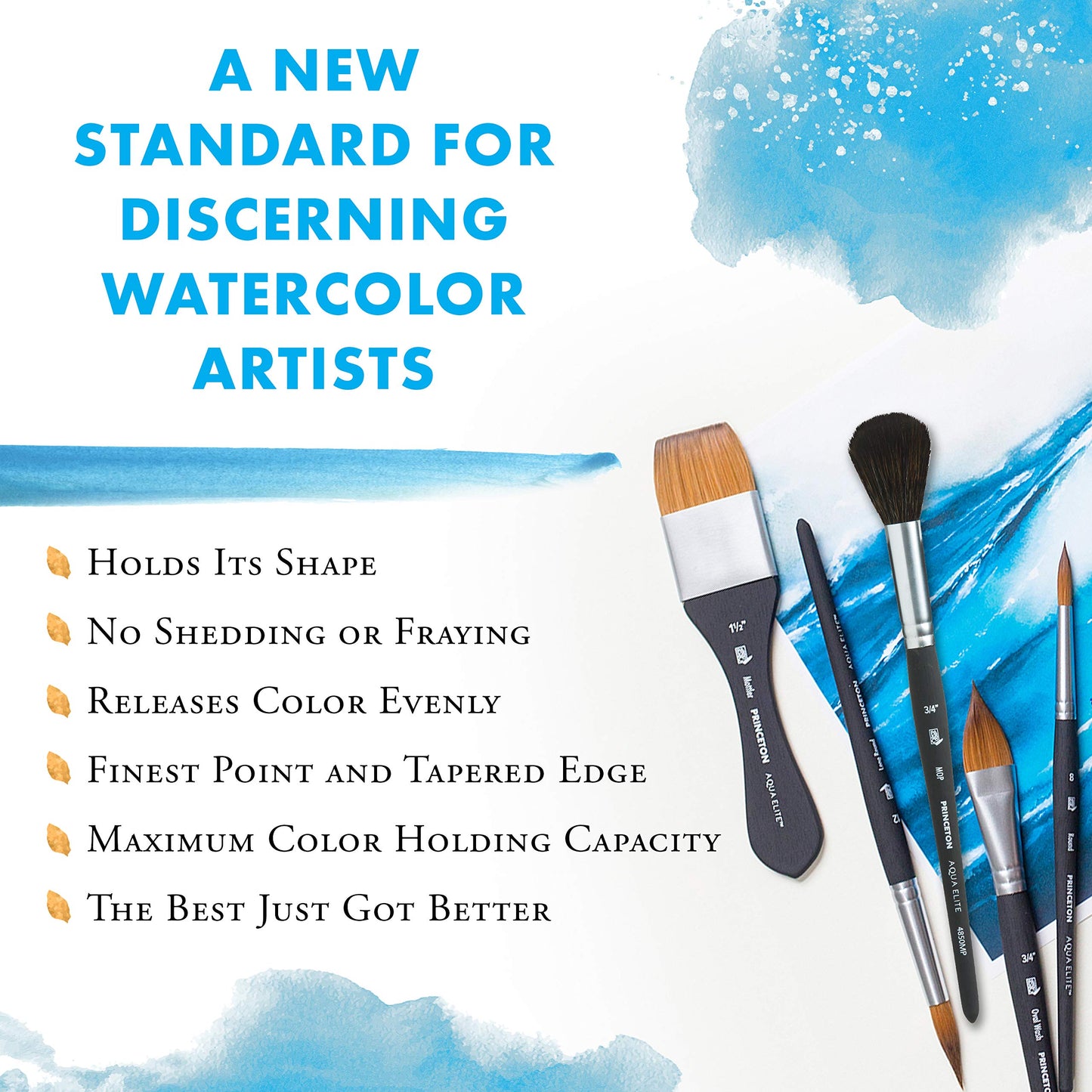 Princeton Aqua Elite NextGen Artist Brush, Series 4850 Synthetic Kolinsky Sable for Watercolor, Mottler, Size 1.5