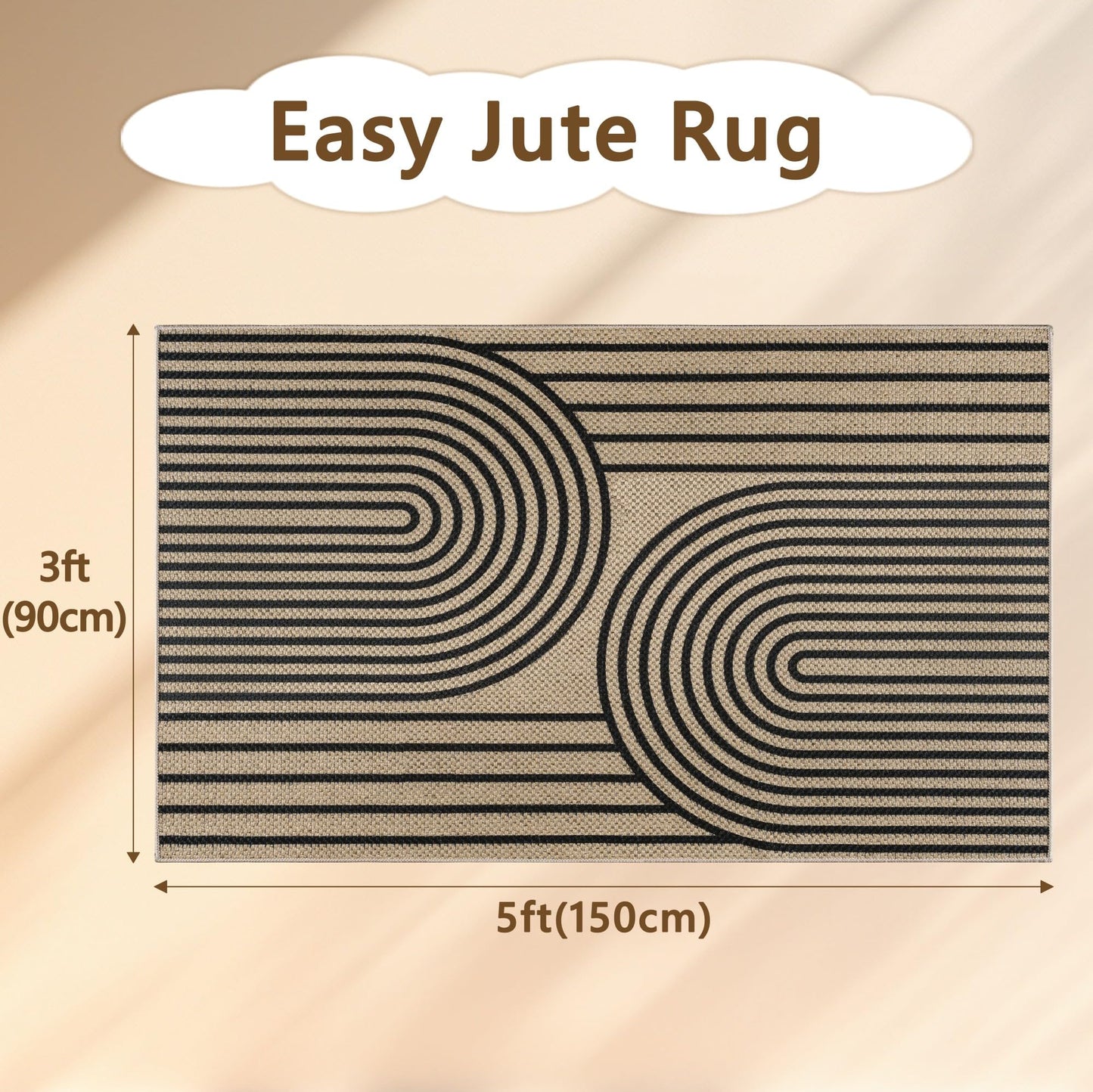 Easy Jute 3x5 Indoor Outdoor Rug, Non-Slip Absorbent Dirt Resist Front Back Door Mat, Washable Low-Profile Doormat Area Rugs for Entryway, Bedroom, Front Door, Inside Entrance, Kitchen, Black