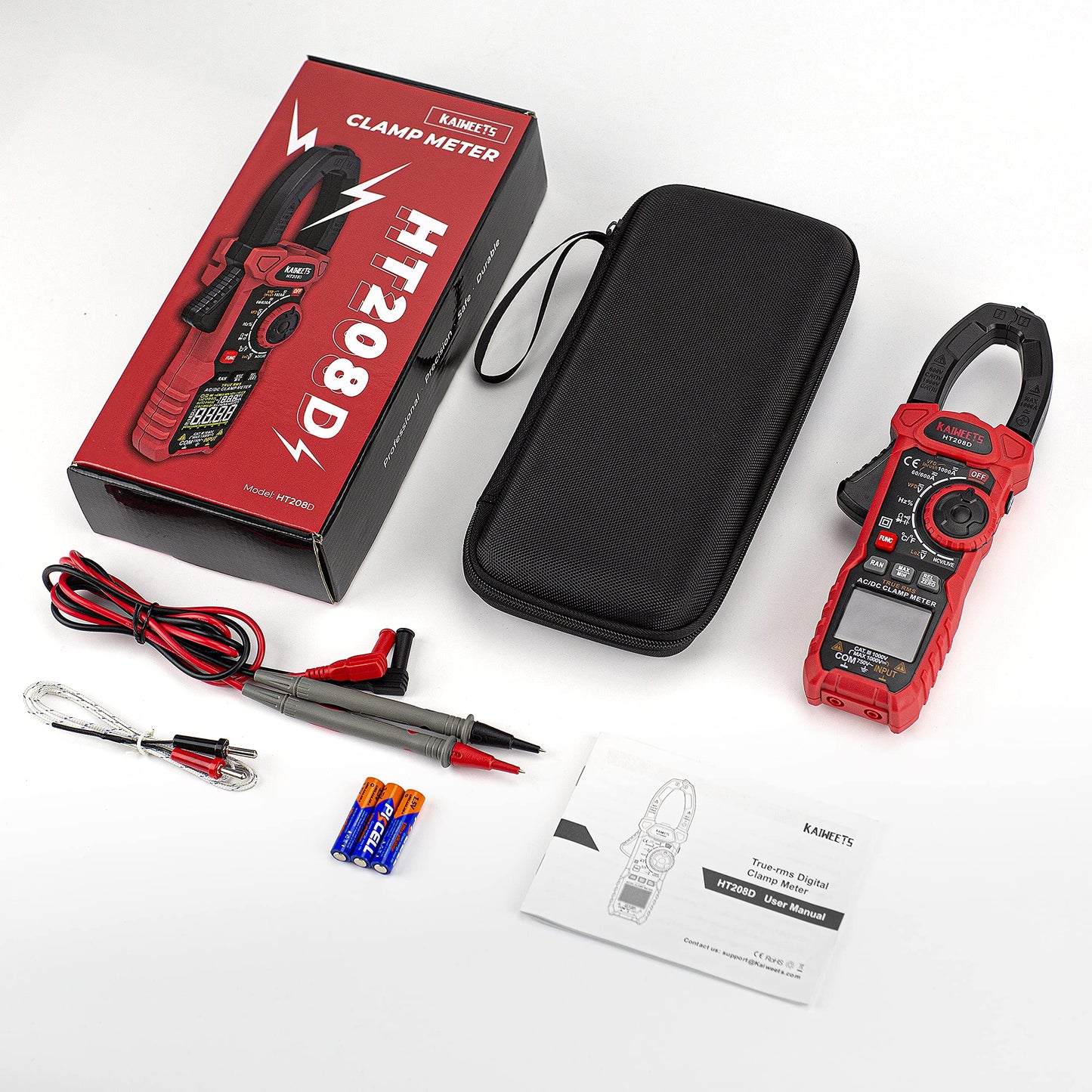 KAIWEETS Inrush Clamp Meter 1000A True RMS AC/DC Current Amp Meter, VFD, LOZ Mode, 6000 Counts, Measures Current Voltage Temperature Capacitance Resistance Diodes Continuity Duty-Cycle(HT208D)