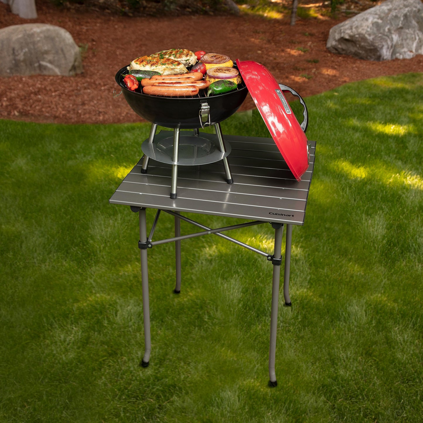 Cuisinart Outdoor Portable Charcoal Grill BBQ, 14", Compact & Light, Red (CCG-190RBC), Grills for 4 people