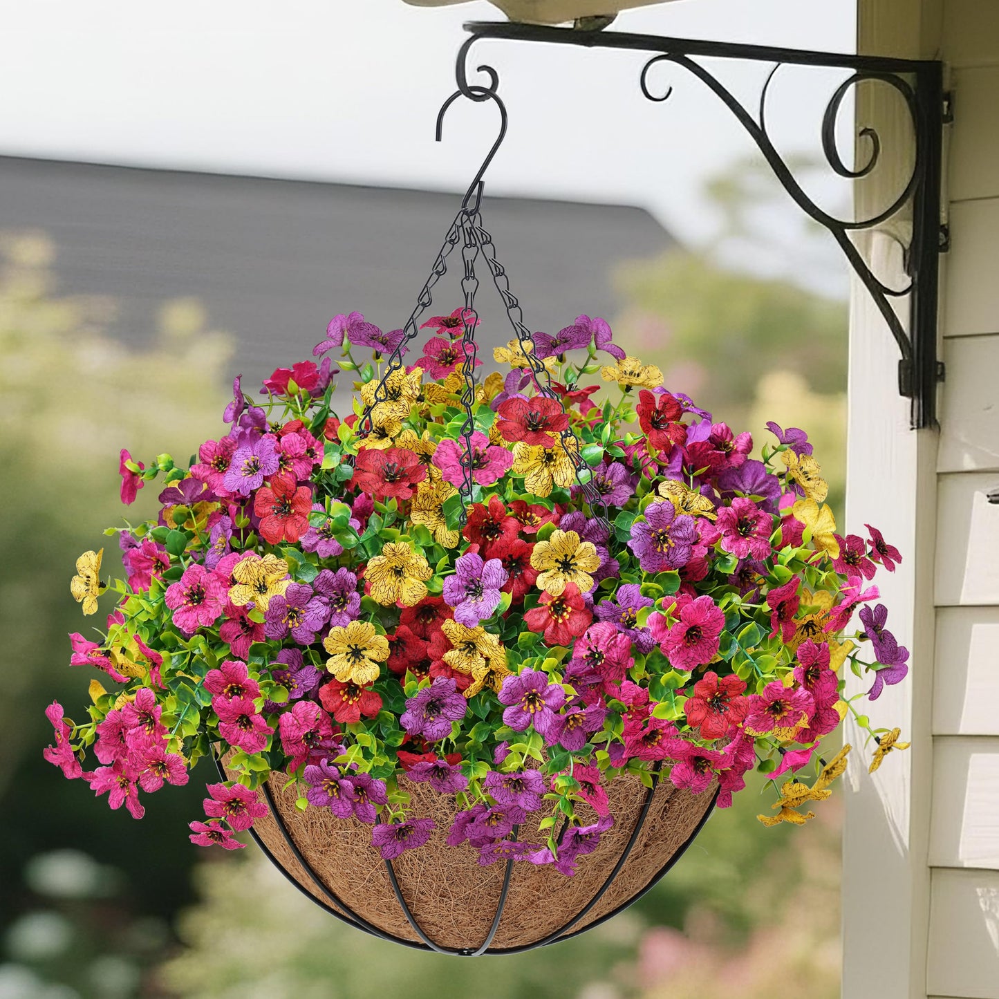 Der Rose Artificial Flowers for Outdoors Hanging Basket, Fake Flowers UV Resistant for Garden Front Porch Patio Balcony Decor