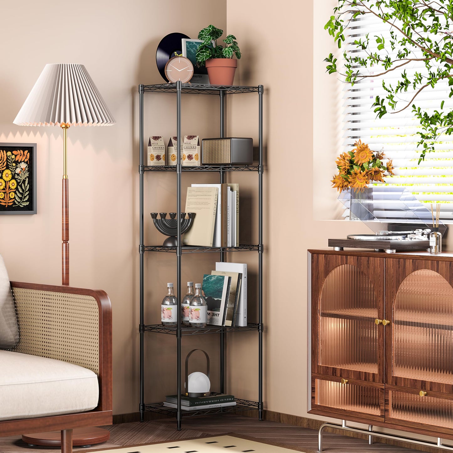 IZEUK 5-Shelf Shelving Unit - Heavy Duty Storage Shelving, Metal Wire Shelving, Storage Organizer Standing Rack for Kitchen, Office and Garage (Black, 5 Tier, 11.8" D × 17.7" W × 55" H)