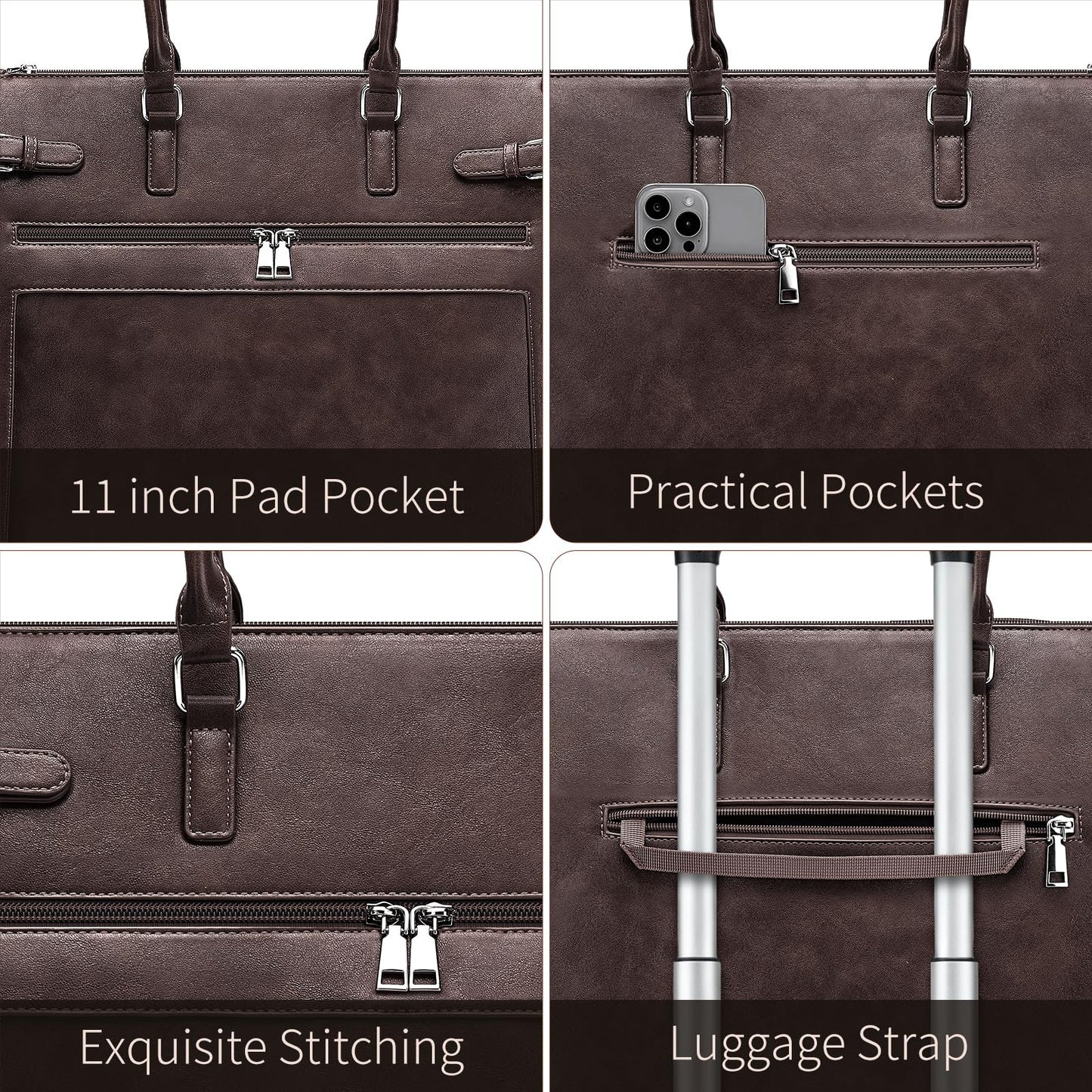 SYTRAH Laptop Tote Bag for Women Designer Faux Leather Briefcase Laptop Purse, 15.6 inch Computer Work Bags Coffee with Satchel Purse
