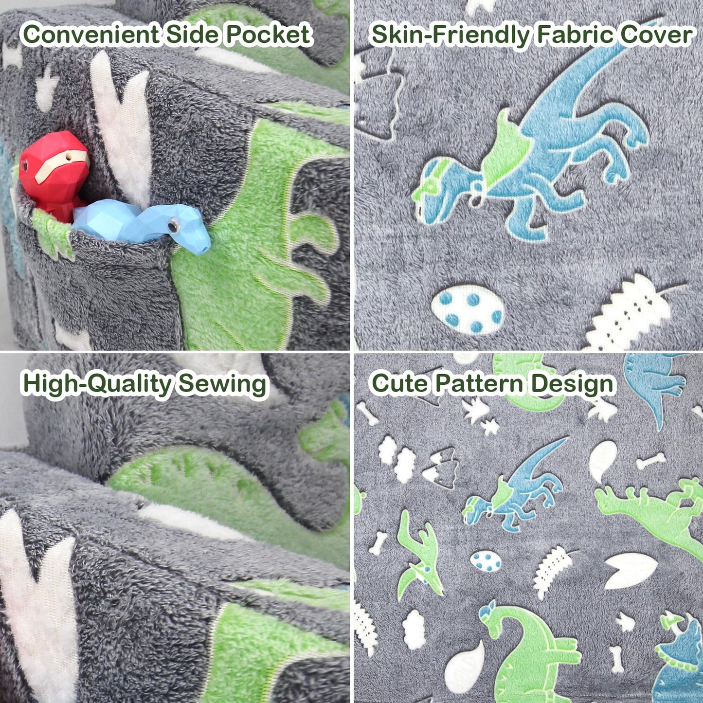 Kids Sofa Toddlers Sofa Glow in The Dark Kids Fold Out Play Couch Mini Dinosaur Couch for Kids Toddlers