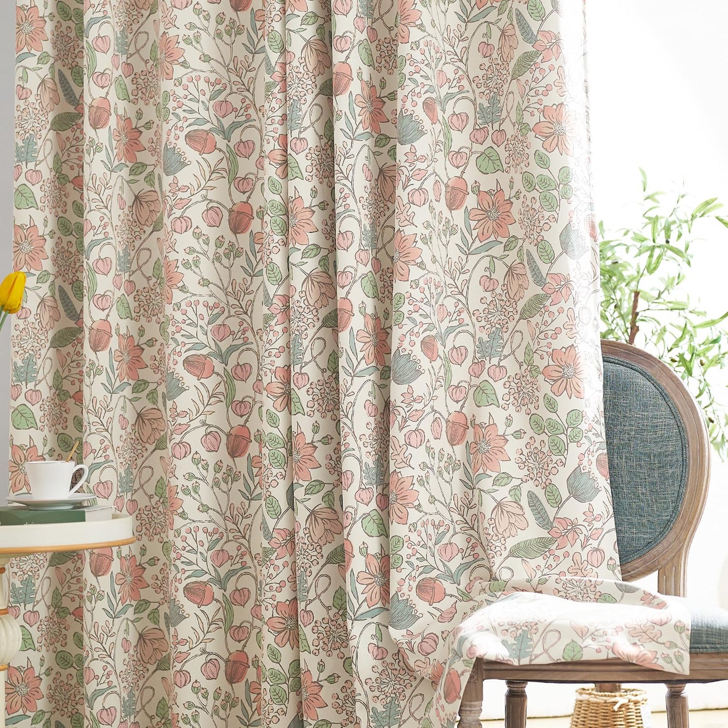 jinchan Nursery Curtains 95% Blackout Pink Floral Curtains for Girls Room 84 Inch Length Farmhouse Drapes for Bedroom Living Room Darkening Window Treatment Grommet Top Set of 2 Panels