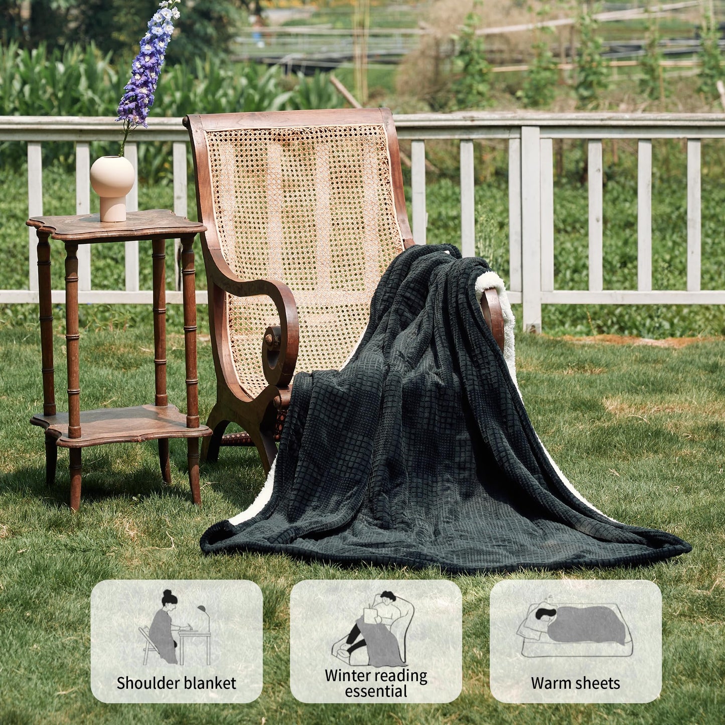 Heated Blanket Electric Blanket Throw 50''X60''-Heating Blanket with 9 Heat Settings-2-10 Hours Auto Off,ETL Certified,Machine Washable (Black)