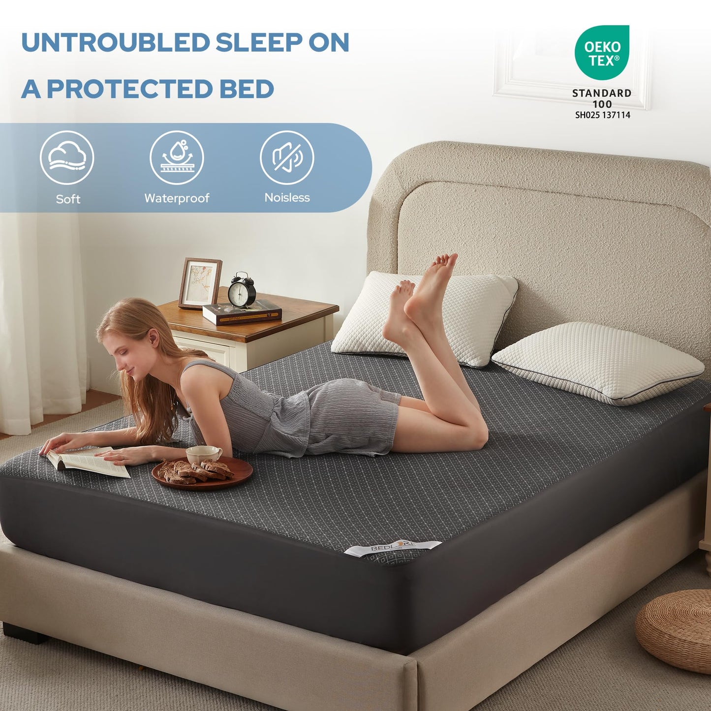 King Mattress Protector, Waterproof Noiseless Mattress Cover with Deep Pocket for 6-18 inches Mattress, Soft & Breathable Mattress Pad Machine Washable (Dark Gray)