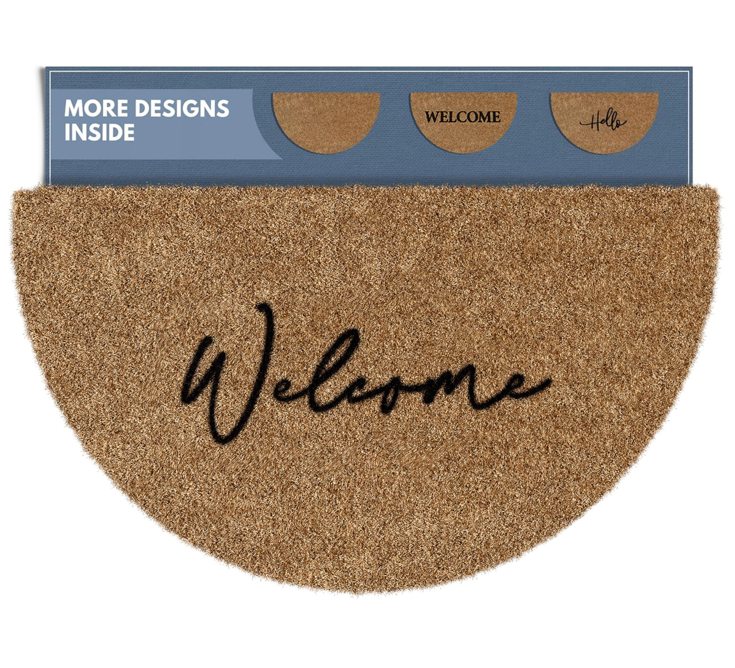 Barnyard Designs Half Moon Welcome Mat for Front Door and Outdoor Entrance, Large Door Mat Indoor Entrance and Outside Doormat, 76x43cm, Brown (Welcome)