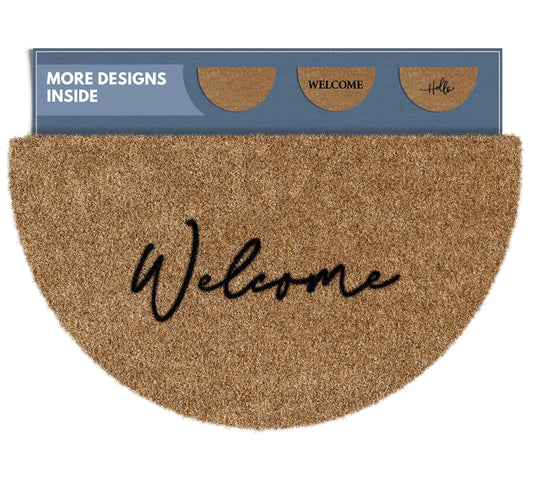 Barnyard Designs Half Moon Welcome Mat for Front Door and Outdoor Entrance, Large Door Mat Indoor Entrance and Outside Doormat, 76x43cm, Brown (Welcome)