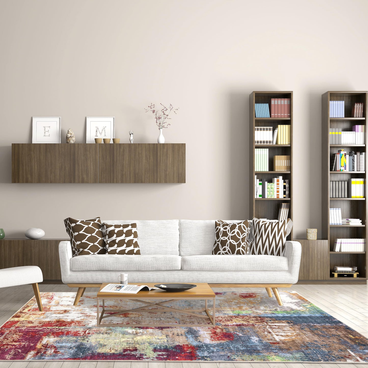 Home Beyond & HB design - Mordern Area Rug, Non-Slip Washable Low Pile Soft Lightweight Thin Carpet Rugs for Bedroom Living Room Kitchen Indoor Home Décor - 5x7 Feet, Red Mutiple