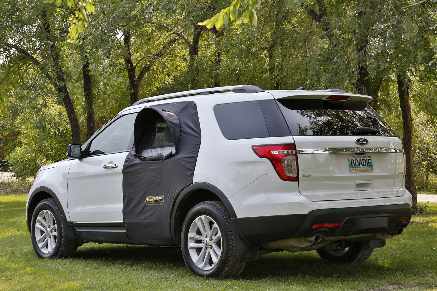 Roadie- The OVERNIGHTER™ SUV Window Tent with Bug Screen and Retractable Awning. Great for Camping in an SUV. (Patented)