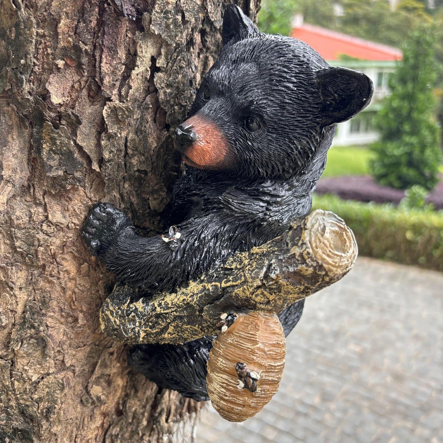 Yaoemei Black Bear cub Tree Hugger Decor. Forest Wildlife Animal Stadue，Climbing Tree Statue Hanging,Tree-Mounted - Realistic Polyresin stadue - for Housewarming, Outer Door,Garden, Yard.