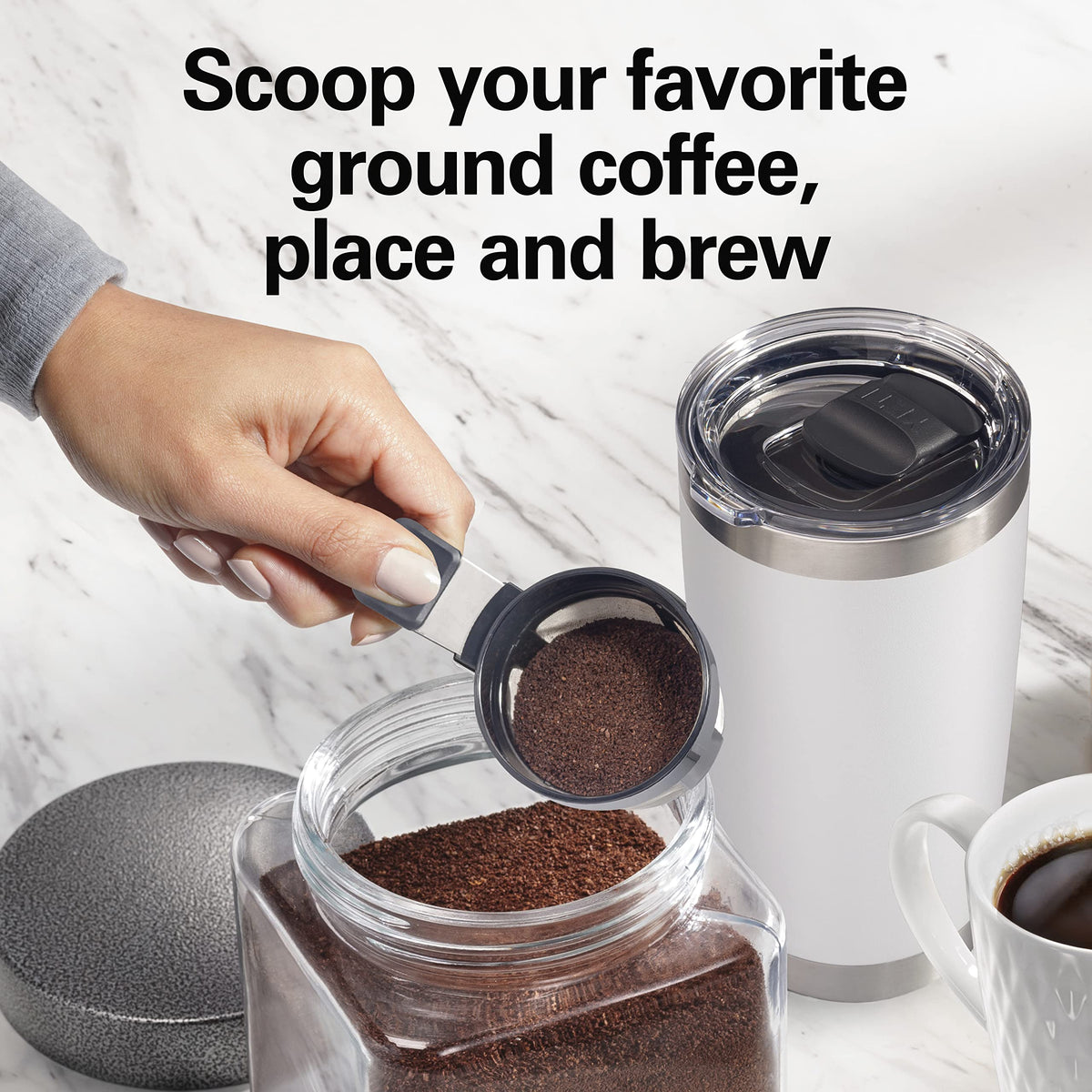 Hamilton Beach The Scoop Single Serve Coffee Maker, No Pods or Paper Filters Needed, Brews 8-14 oz Cups, Reusable Scoop Filter, Auto Shutoff, Black (47620)