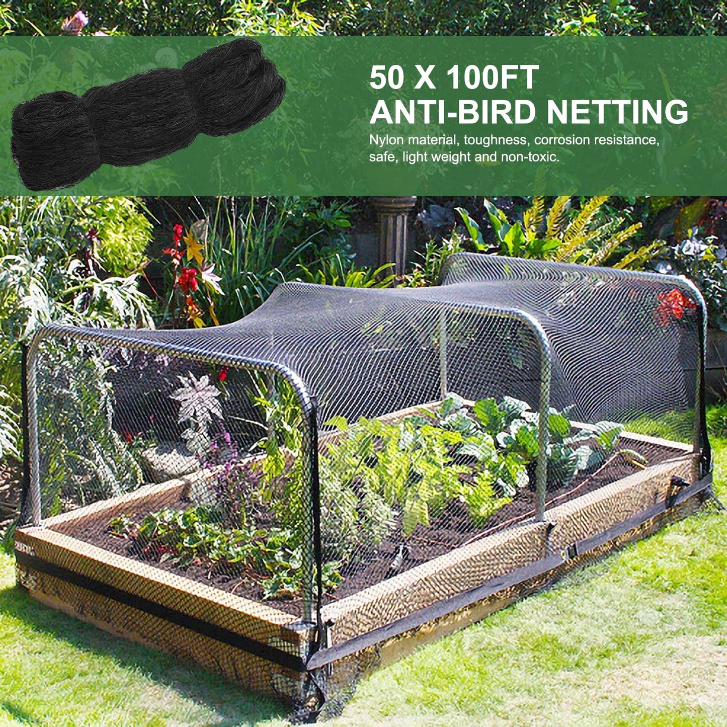 EVTSCAN Nylon 50 x 100FT Anti-Bird Netting Protecting Plant Vegetable Fruit Tree Sparrow Catching Mesh for Garden Orchard