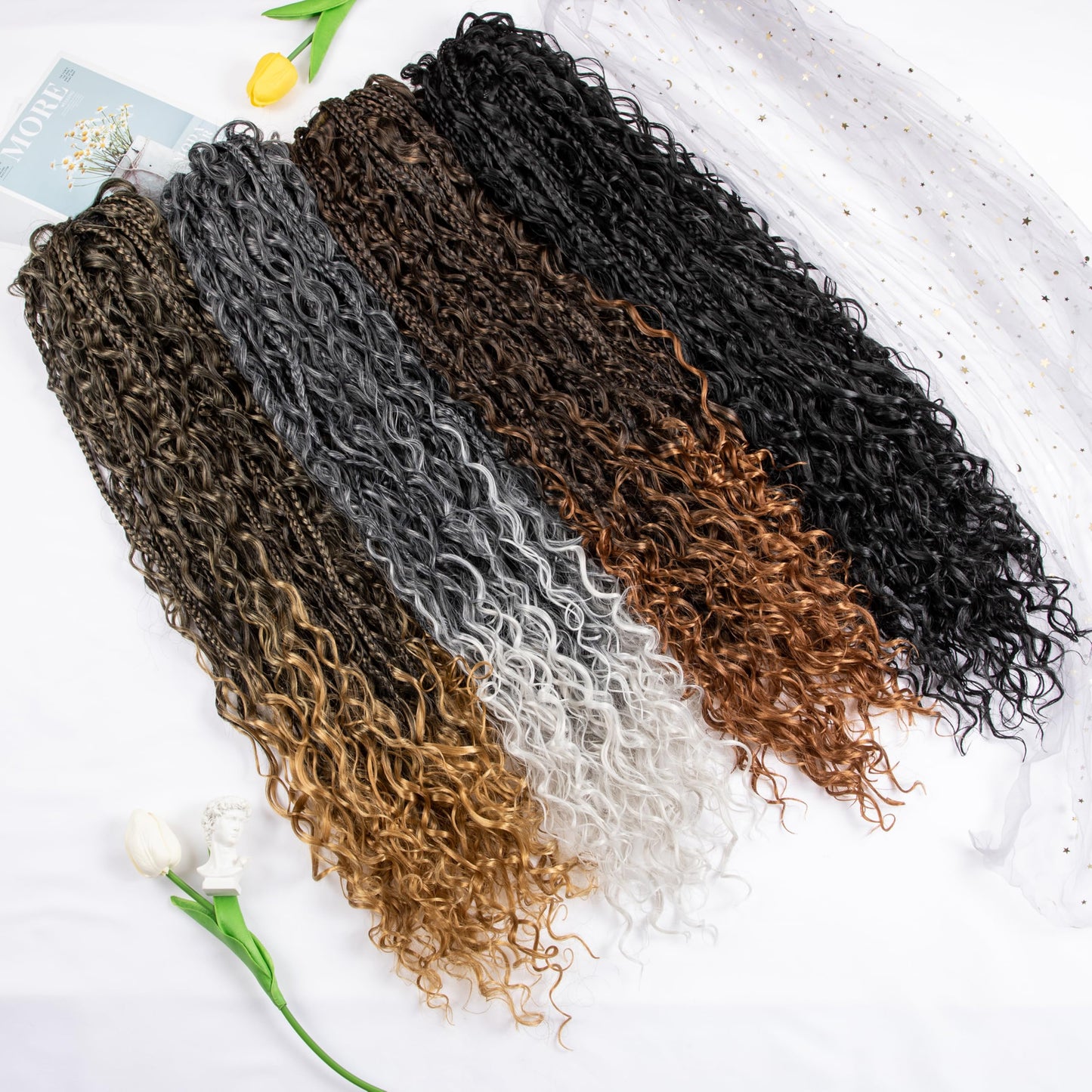 Lovenea Drawstring Ponytail for Women 24 inch Boho Braids with Long Wavy Hair Clip in Ponytail Extension Synthetic Hair Extensions Ponytail for Daily Use (T1B/27#, 24 Inch)