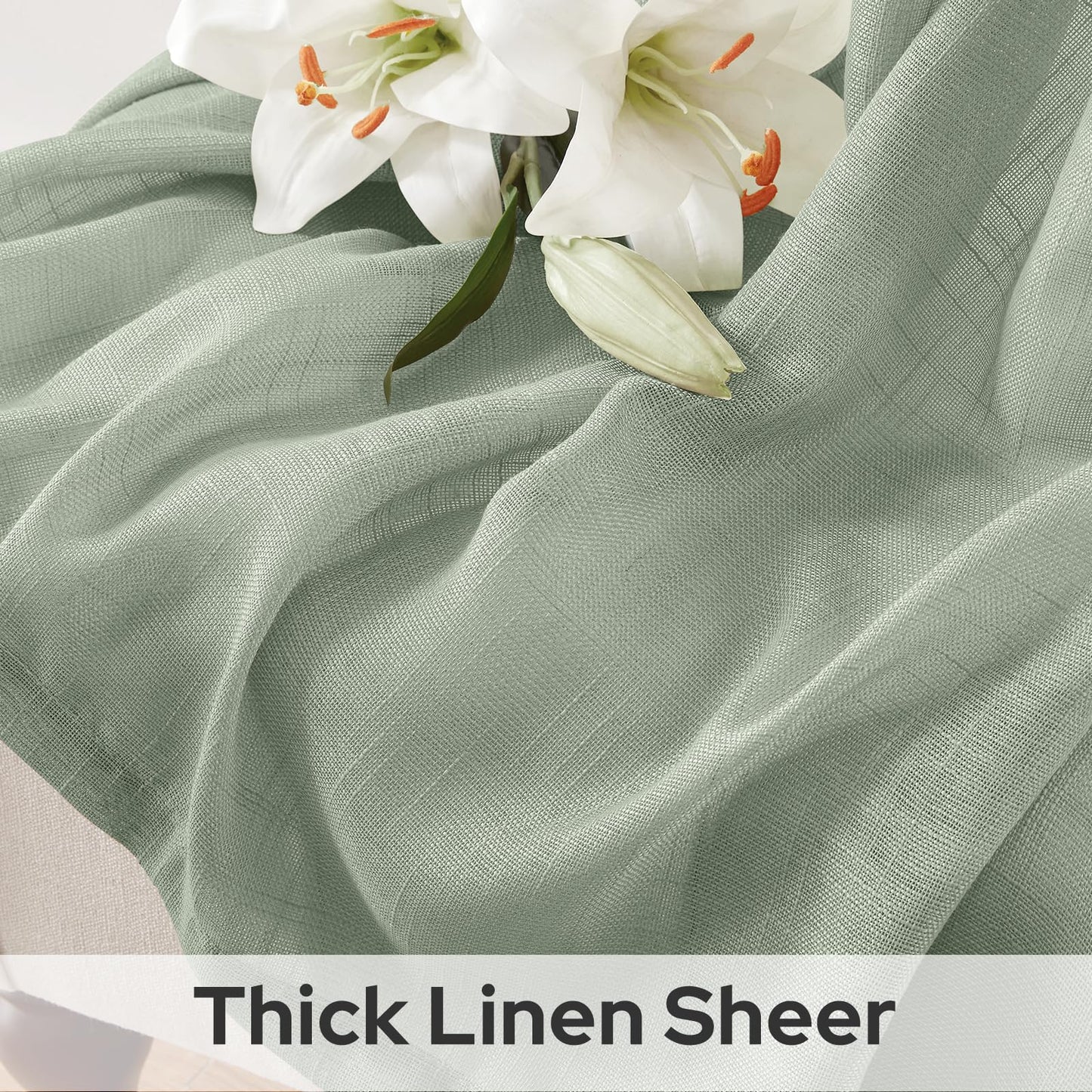 HOMEIDEAS Sage Green Linen Sheer Curtains 84 Inches Long 2 Panels Textured Semi Sheer Curtains Farmhouse Curtains Sheer Privacy Window Curtains for Bedroom Living Room