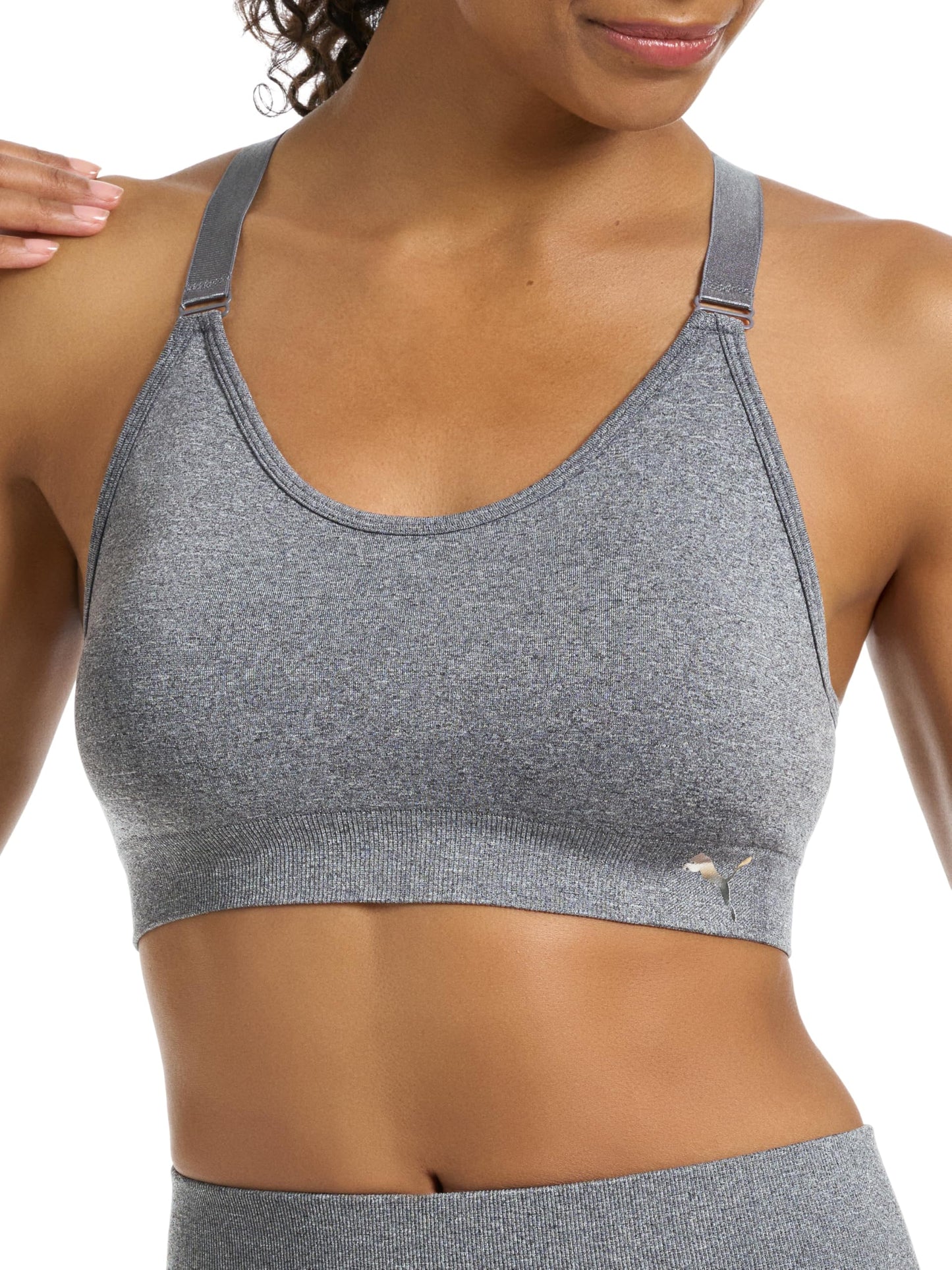 PUMA Women's 2 Pack Seamless Sports Bra, Puma Black/Heather Grey, Medium