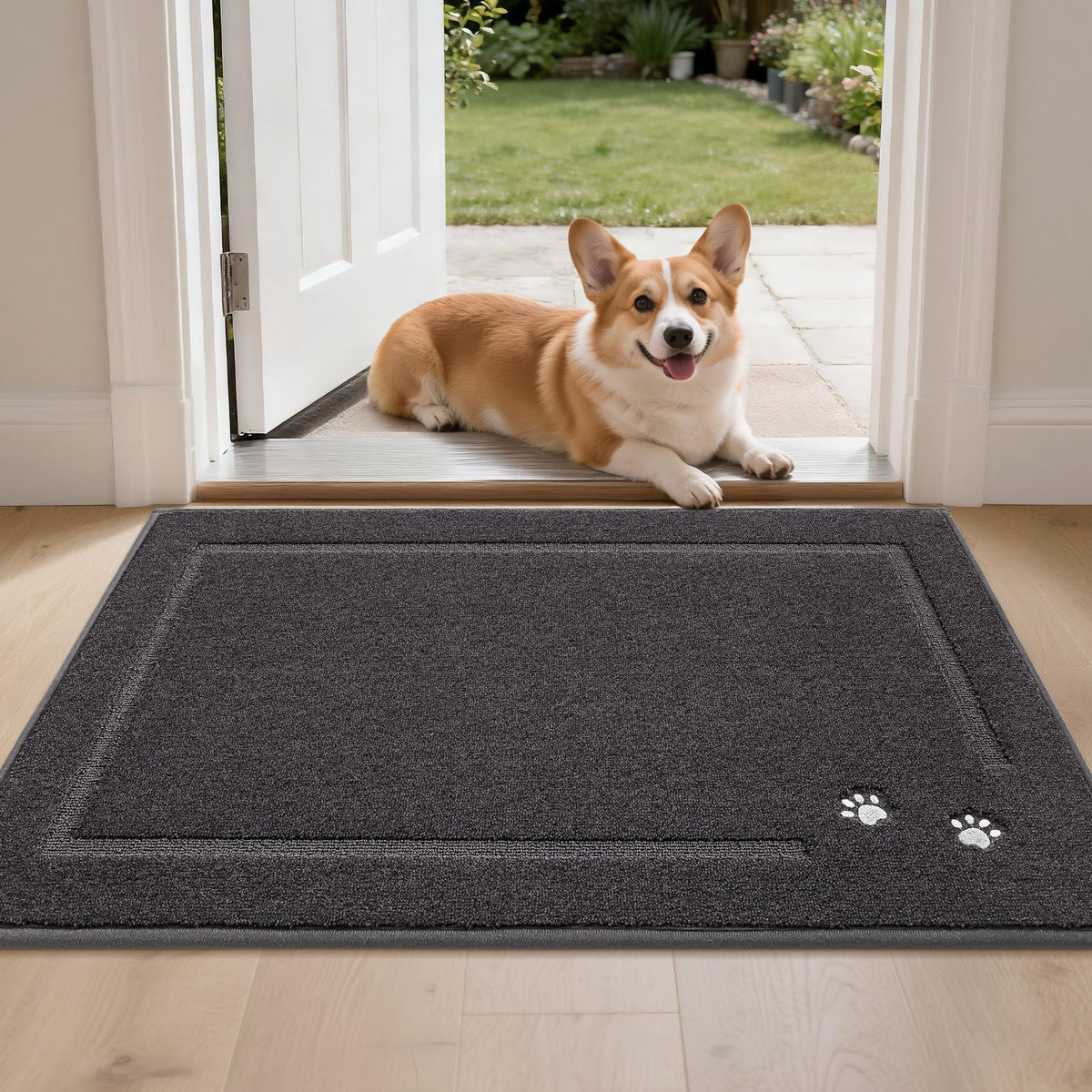 BEQHAUSE Dog Door Mat for Dirty Wet Paws 24"x36", Absorbent Dirt Trapper Entryway Rug Non-Slip Washable Welcome Mat Soft Stain Resistant for Dogs Entry Indoor Door Mat, Dark Grey Dark Grey