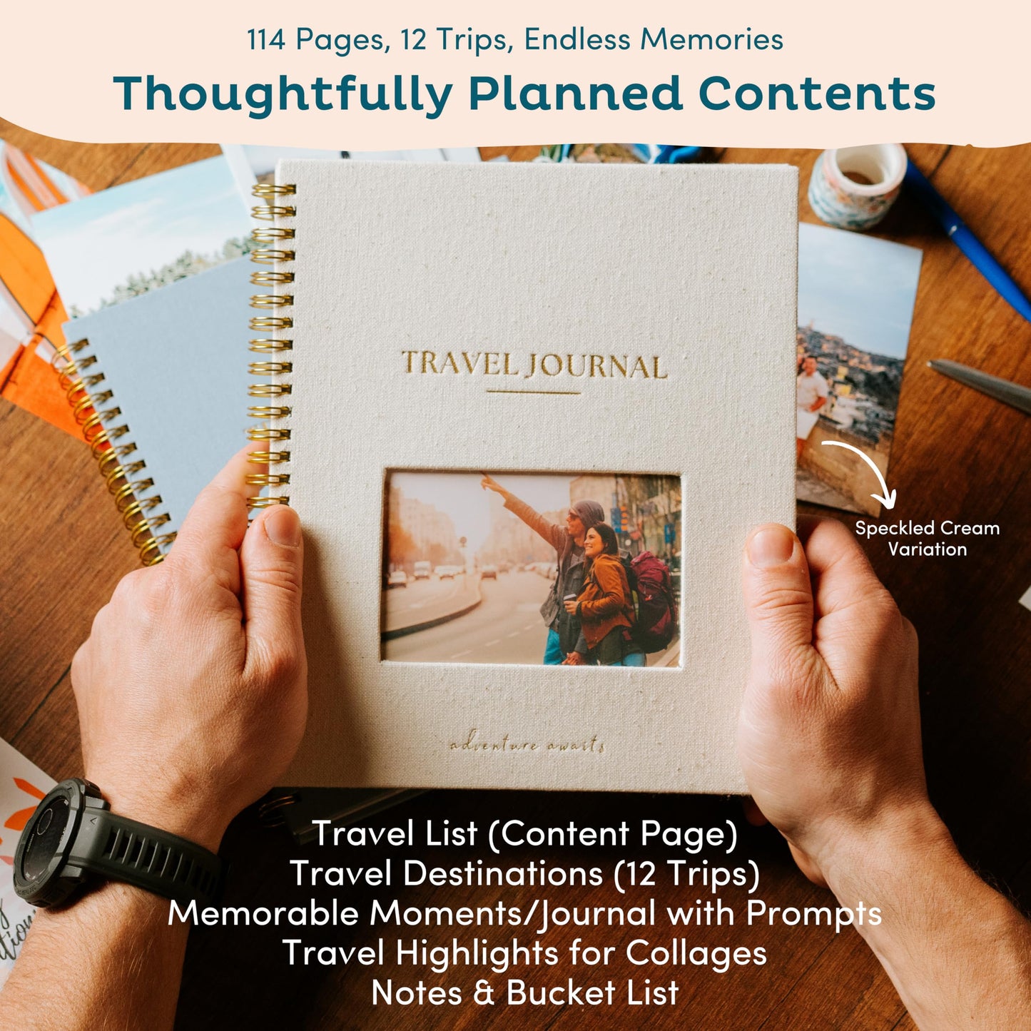 Nook Theory Personalized Travel Journal for Women, Men - Linen Travelers Notebook, Adventure Book with Prompts, Perfect for Travel Gifts (Indigo)