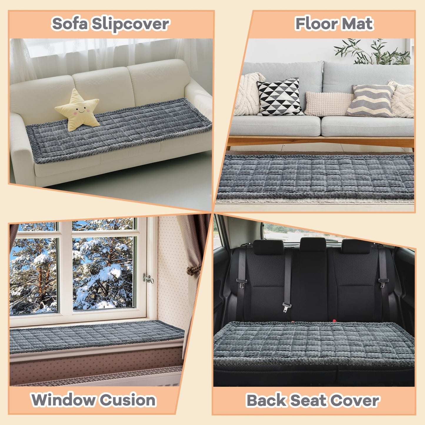 Flying Paws Washable Dog Couch Cover Protector, Non Slip Dog Bed Mat Machine Washable Large Blanket for Dogs, Pet Couches Covers for Sofa (Grey, 27.6 * 59.1 '')