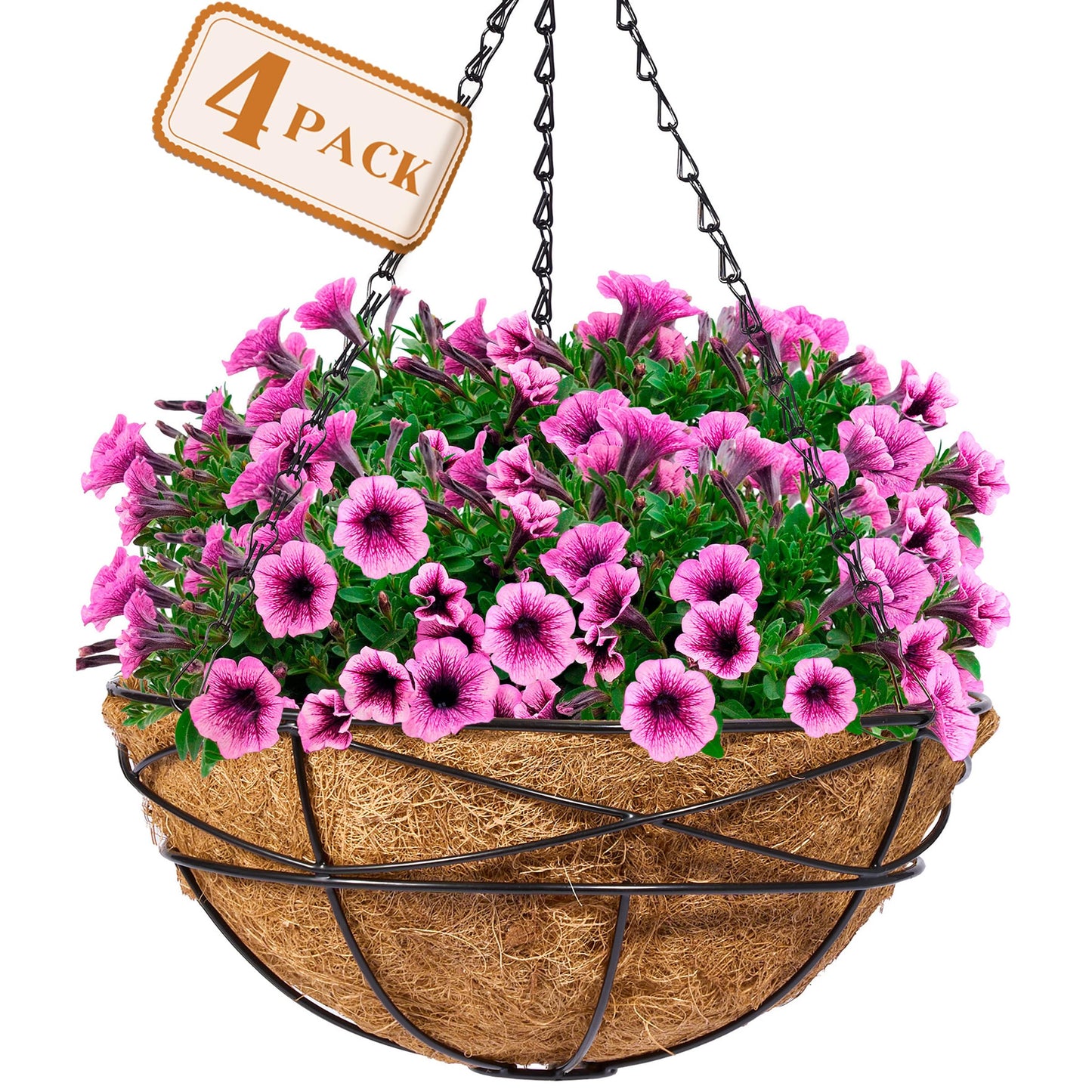 Sorbus Planter Basket Set Hanging Flower Pot Basket & Liner for Indoor/Outdoor Garden Dãcor Perfect for Home Garden Patio Deck (4-Pack)
