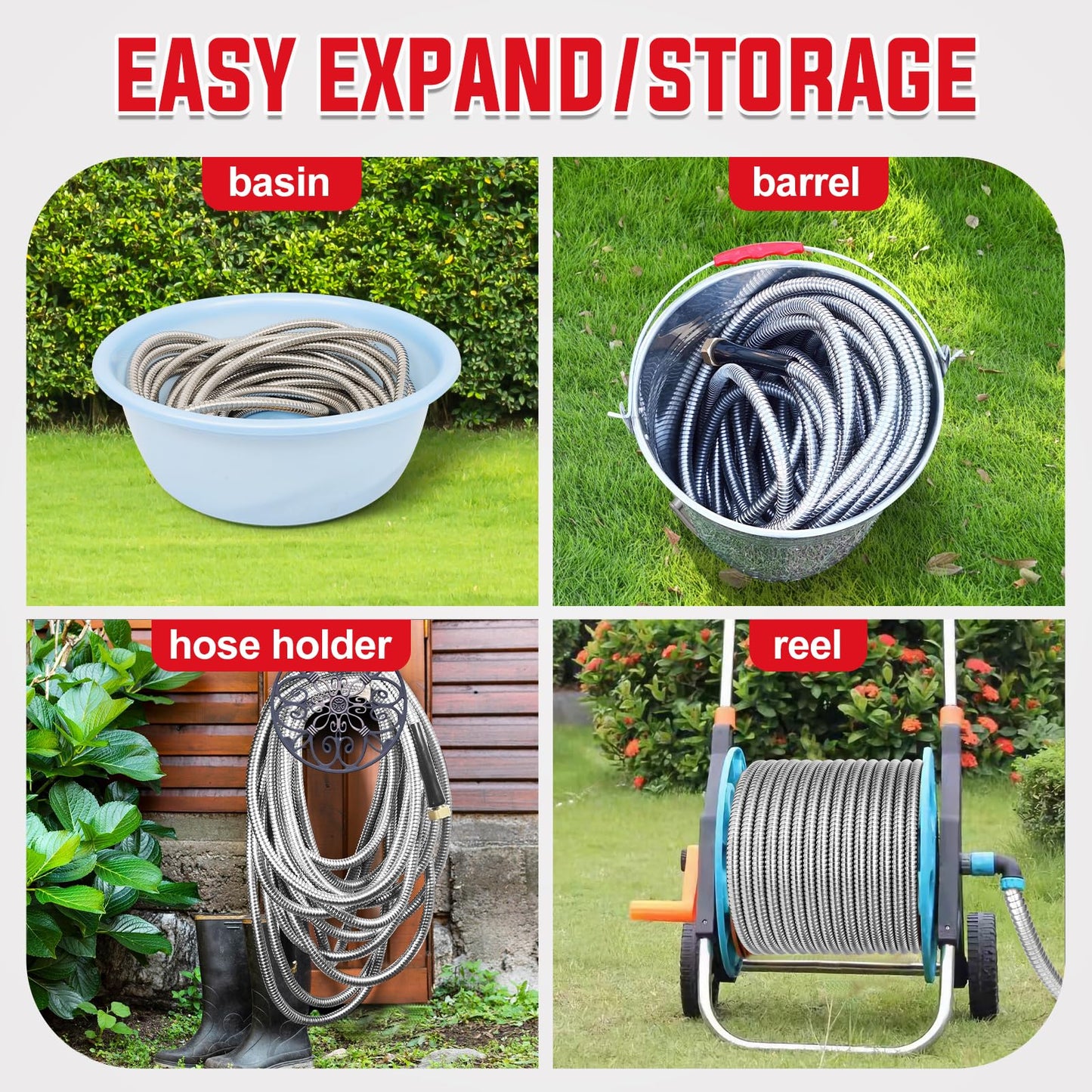 YAMATIC 75FT Stainless Steel Garden Hose with 10 Pattern Spray Nozzle, Heavy Duty Metal Water Hose, Kink-Free, Rust Resistant Hose for Yard, Lawn, RV, Outdoor