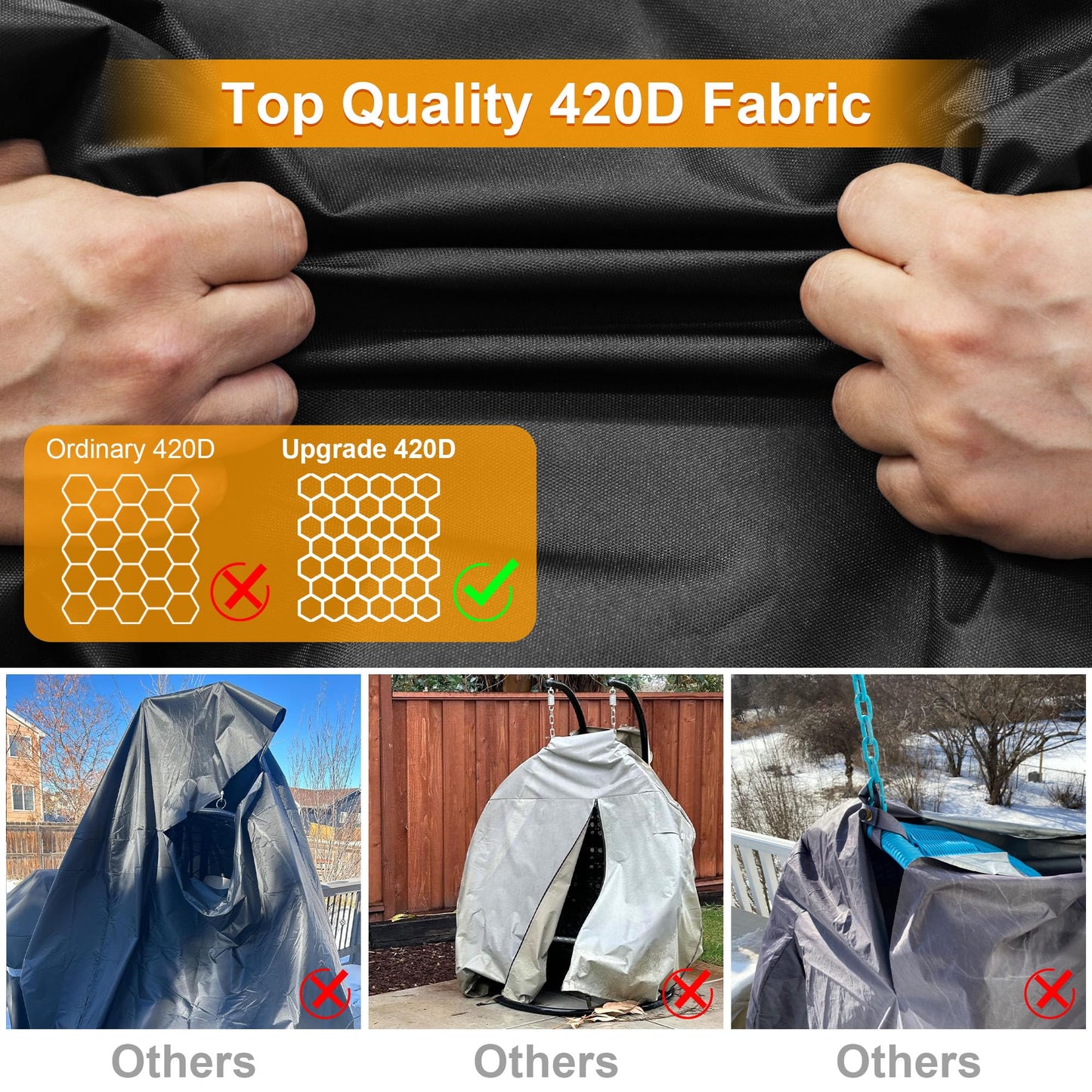 Kipiea Patio Egg Chair Covers Waterproof, Upgraded Outdoor Hanging Egg Chair Covers with Waterproof Zipper, 420D Single Seat Swing Chair Cover, Windproof, Anti-UV, No Tears ( Up to 45" W x 75"H )