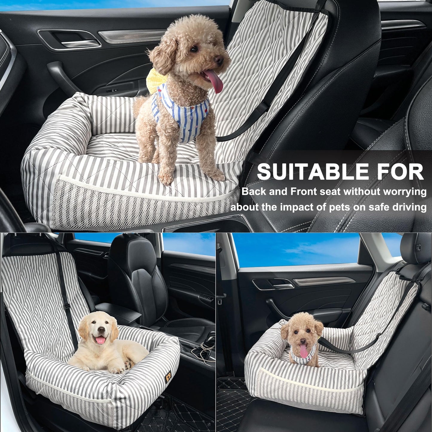 GeerDuo Dog Car Bed Seat for Small and Medium Dogs, Dog Booster Seat Sofa Pet Bed, Portable Dog Car Travel Carrier Bed (Medium)
