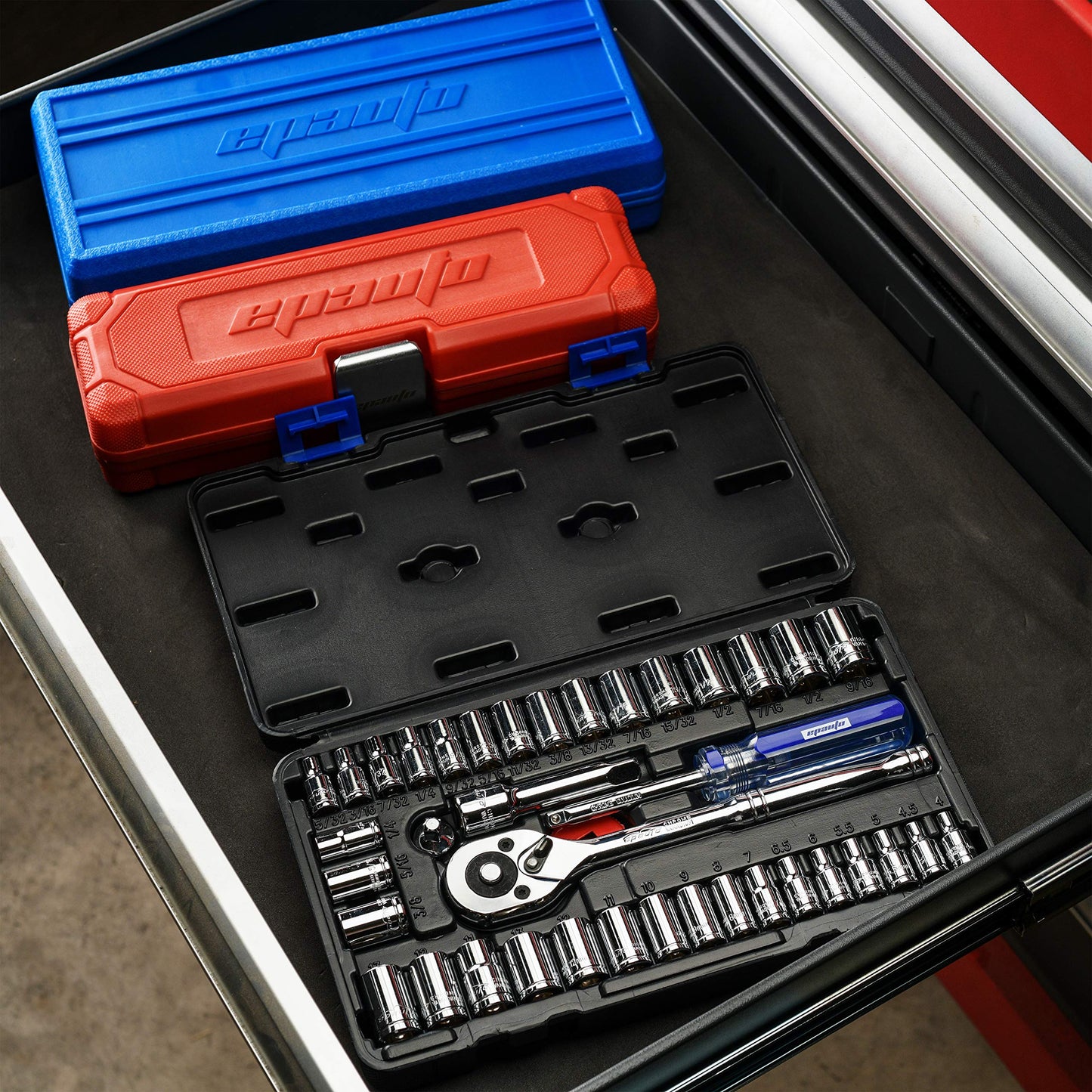 EPAuto 1/4-Inch & 3/8-Inch Drive Socket Set with 72 Teeth Reversible Ratchet, 40 Pieces