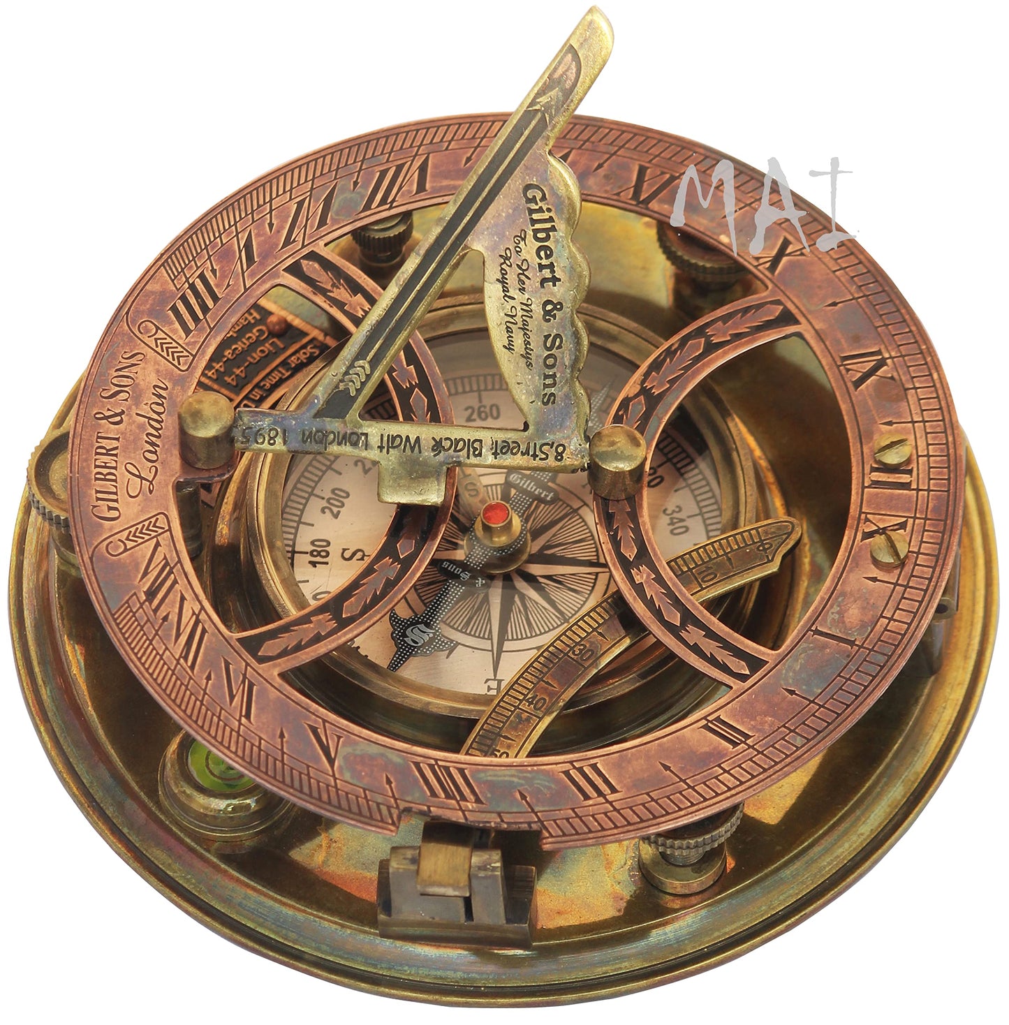 MAI - 5 inch Steampunk Sundial Compass Top Grade Perfectly Calibrated Large Brass Nautical Antique Vintage Style Compass with Wooden Box, birthday, baptism gifts, thanks giving, Valentine’s Day Gift.