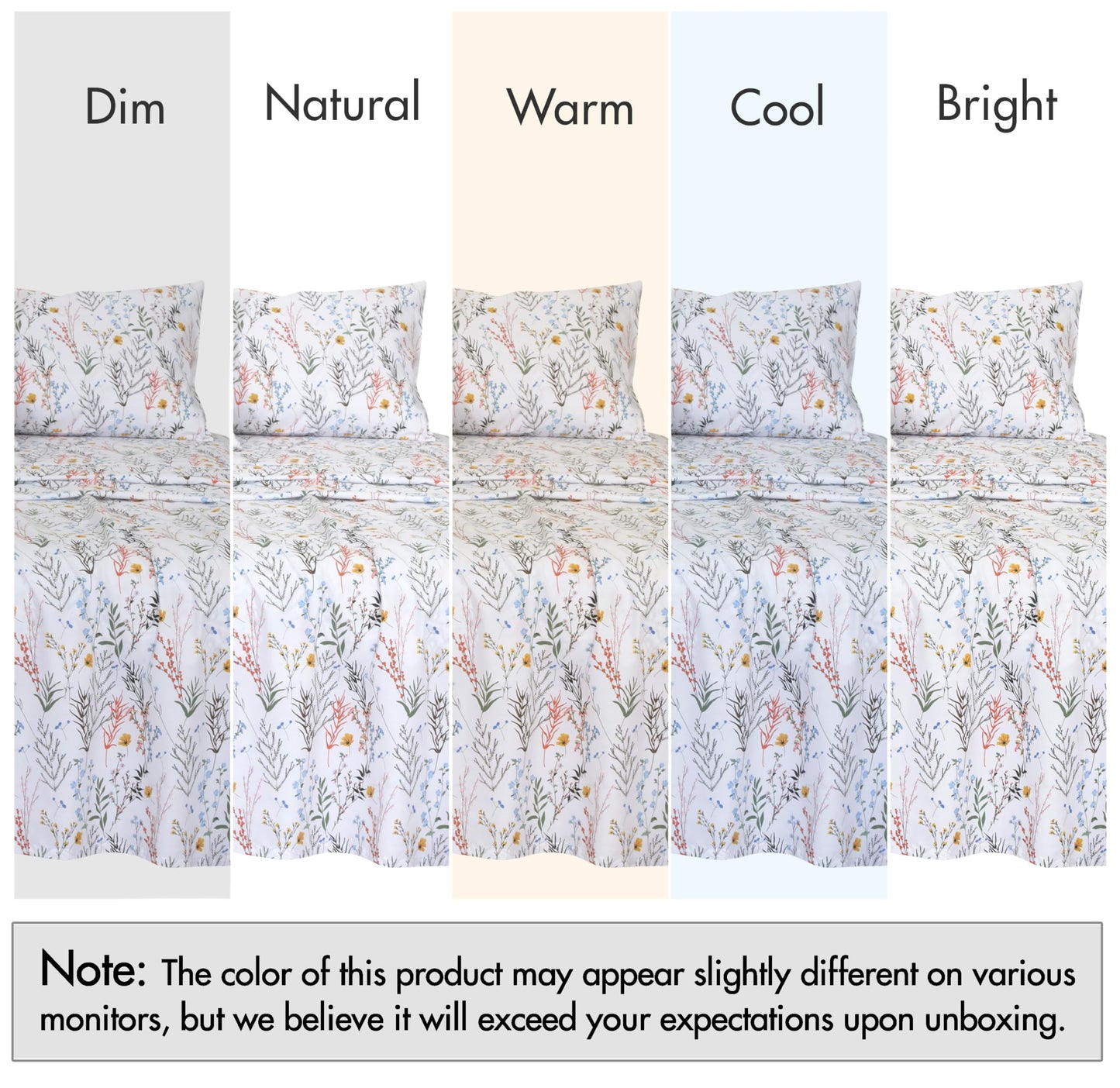 RUVANTI 100% Cotton Sheets – King Size Percale Bedding, Cooling & Breathable Floral Design, Durable with a Crisp, Soft & Comfortable Feel, 16" Deep Pocket, 4-Piece Set, Aroma