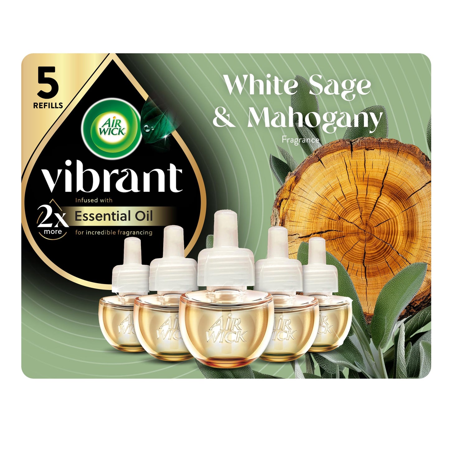 Air Wick Plug in Scented Oil Refill, 5ct, White Sage & Mahogany, Air Freshener, Essential Oils